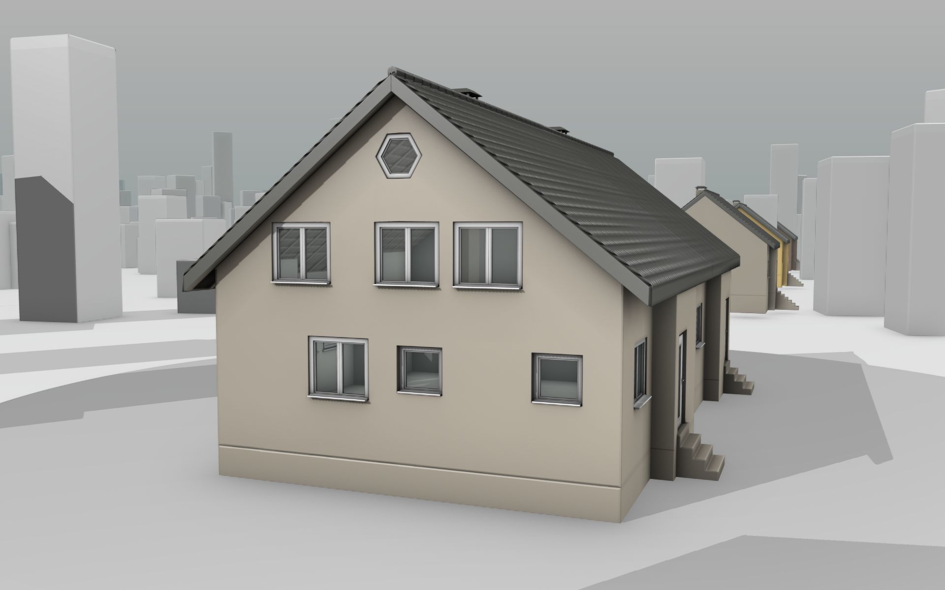 City House -14- Double-House - Roof black - Wall skinyellow Low-poly 3D model_3