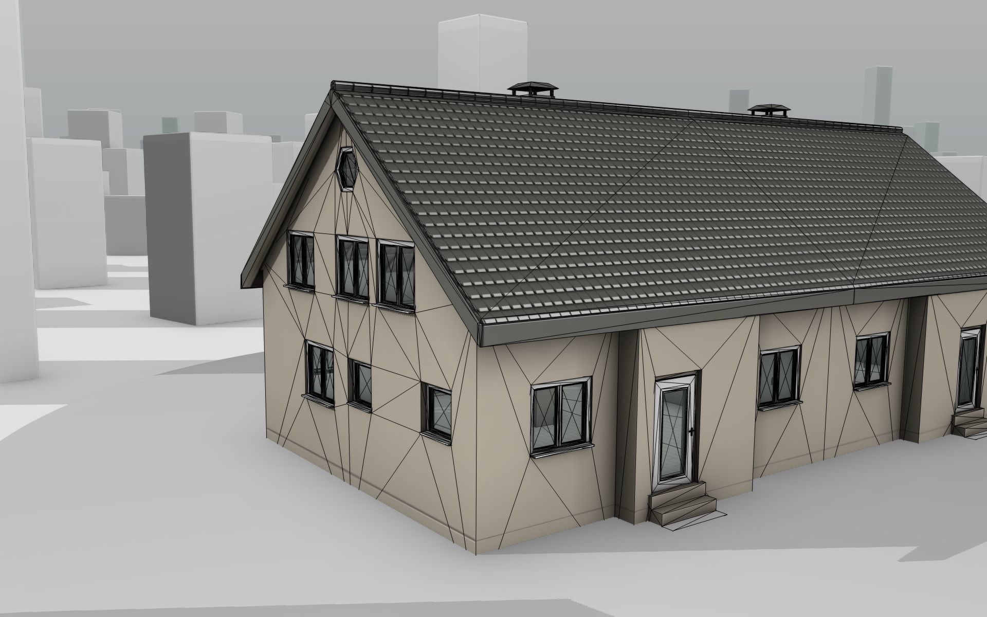 City House -14- Double-House - Roof black - Wall skinyellow Low-poly 3D model_20