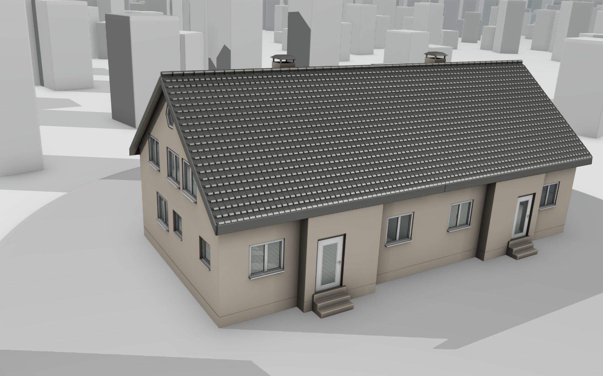 City House -14- Double-House - Roof black - Wall skinyellow Low-poly 3D model_34