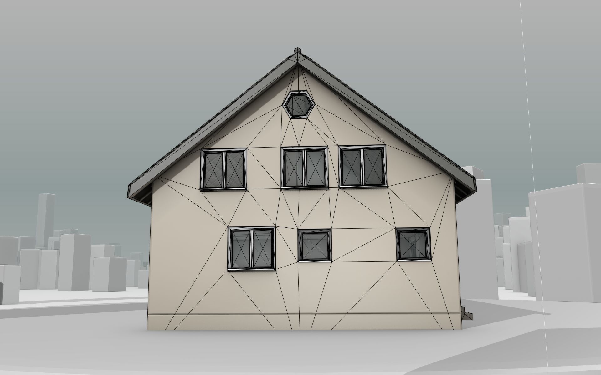 City House -14- Double-House - Roof black - Wall skinyellow Low-poly 3D model_19