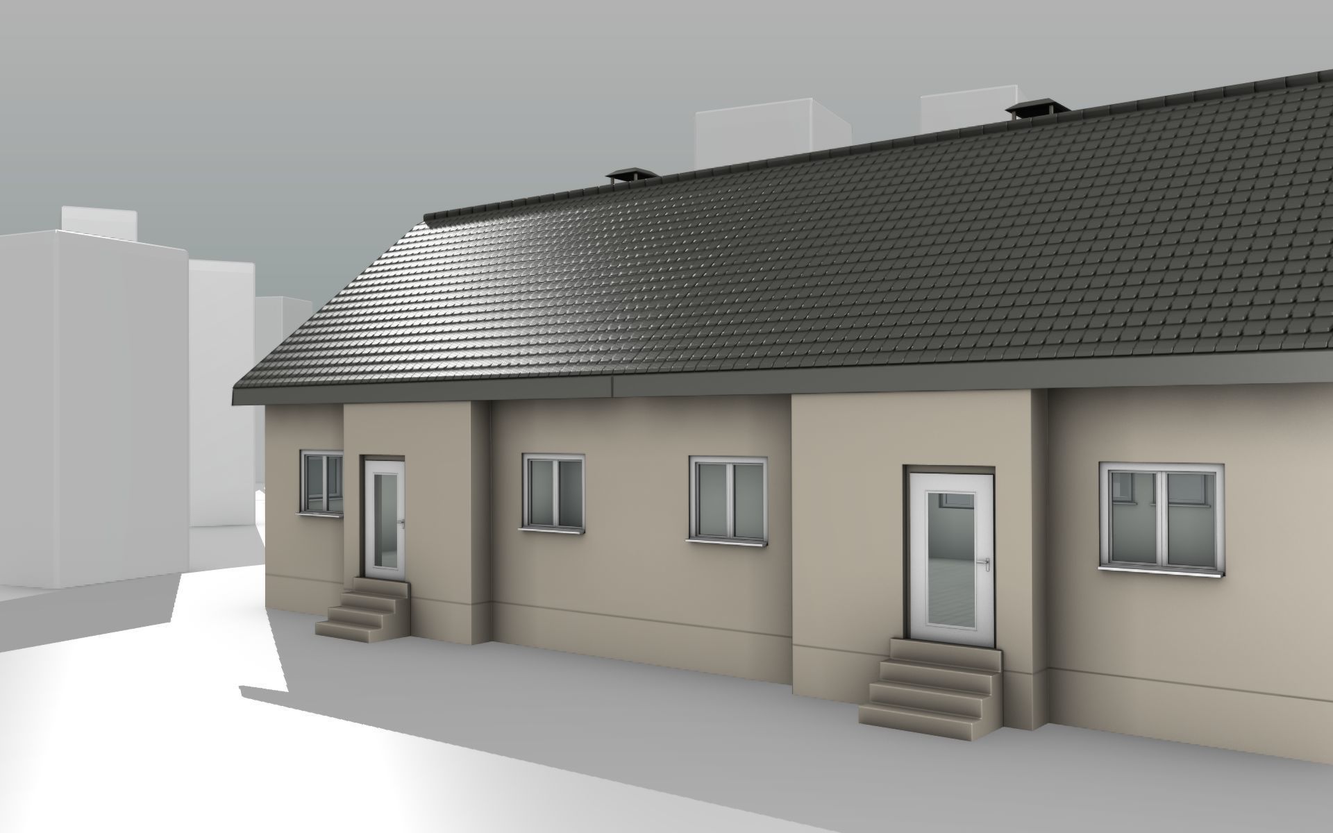 City House -14- Double-House - Roof black - Wall skinyellow Low-poly 3D model_10
