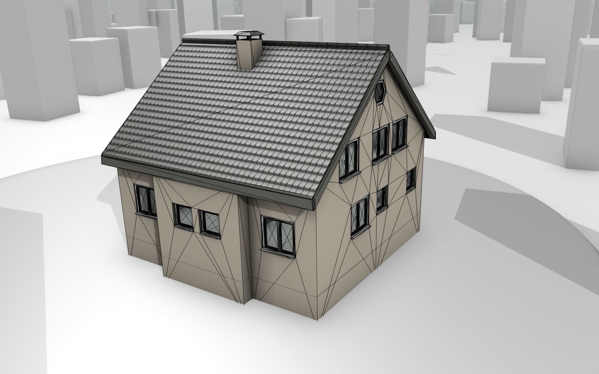 City House -13- Half-Double-House - Roof black - Wall skinyellow Low-poly 3D model_17