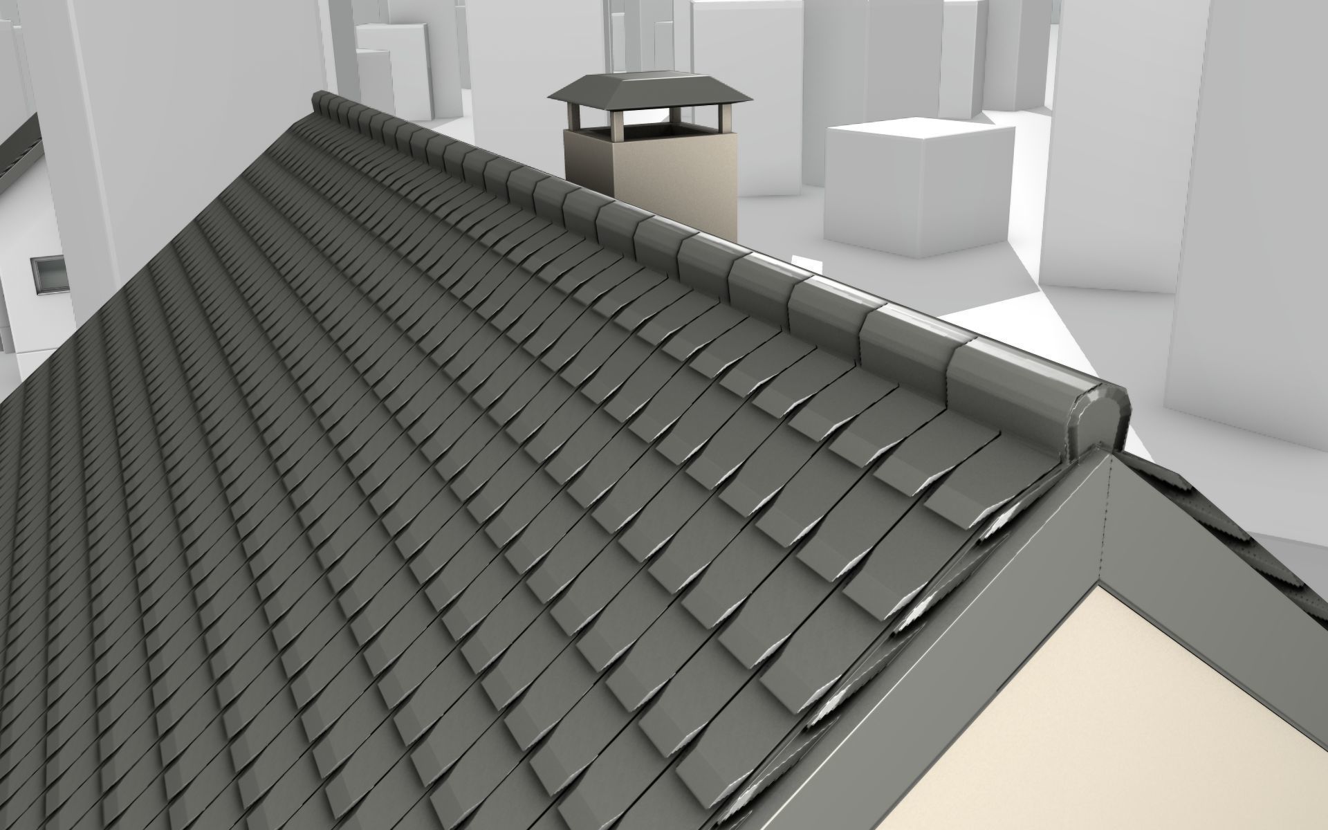 City House -13- Half-Double-House - Roof black - Wall skinyellow Low-poly 3D model_44