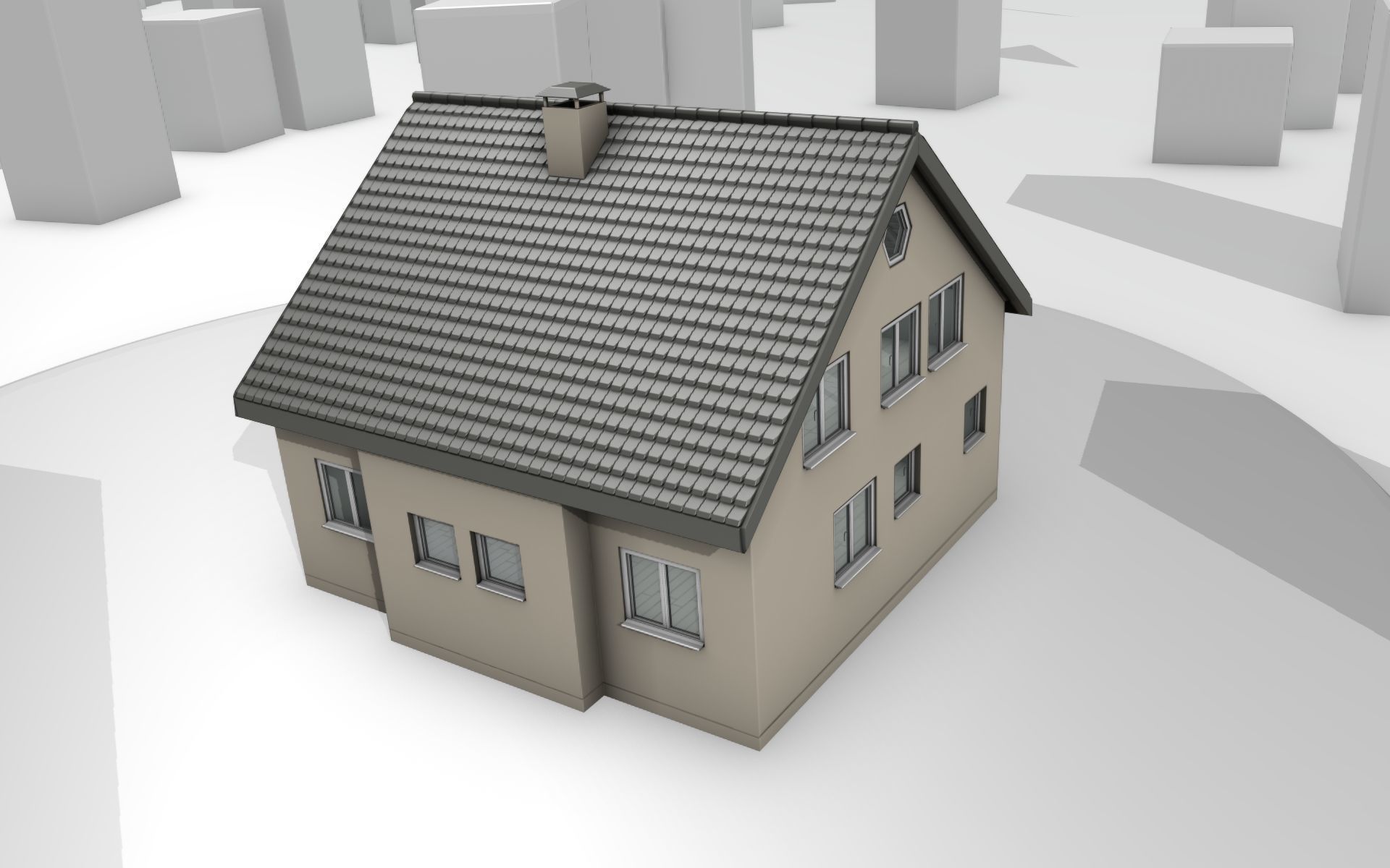 City House -13- Half-Double-House - Roof black - Wall skinyellow Low-poly 3D model_5