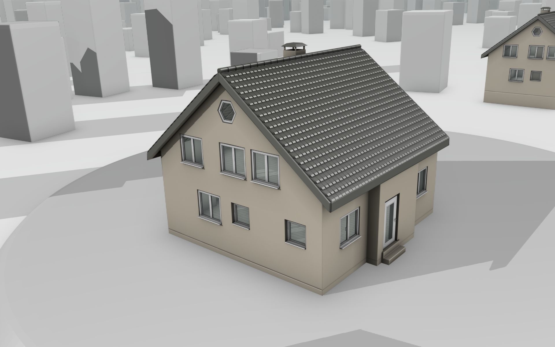 City House -13- Half-Double-House - Roof black - Wall skinyellow Low-poly 3D model_35