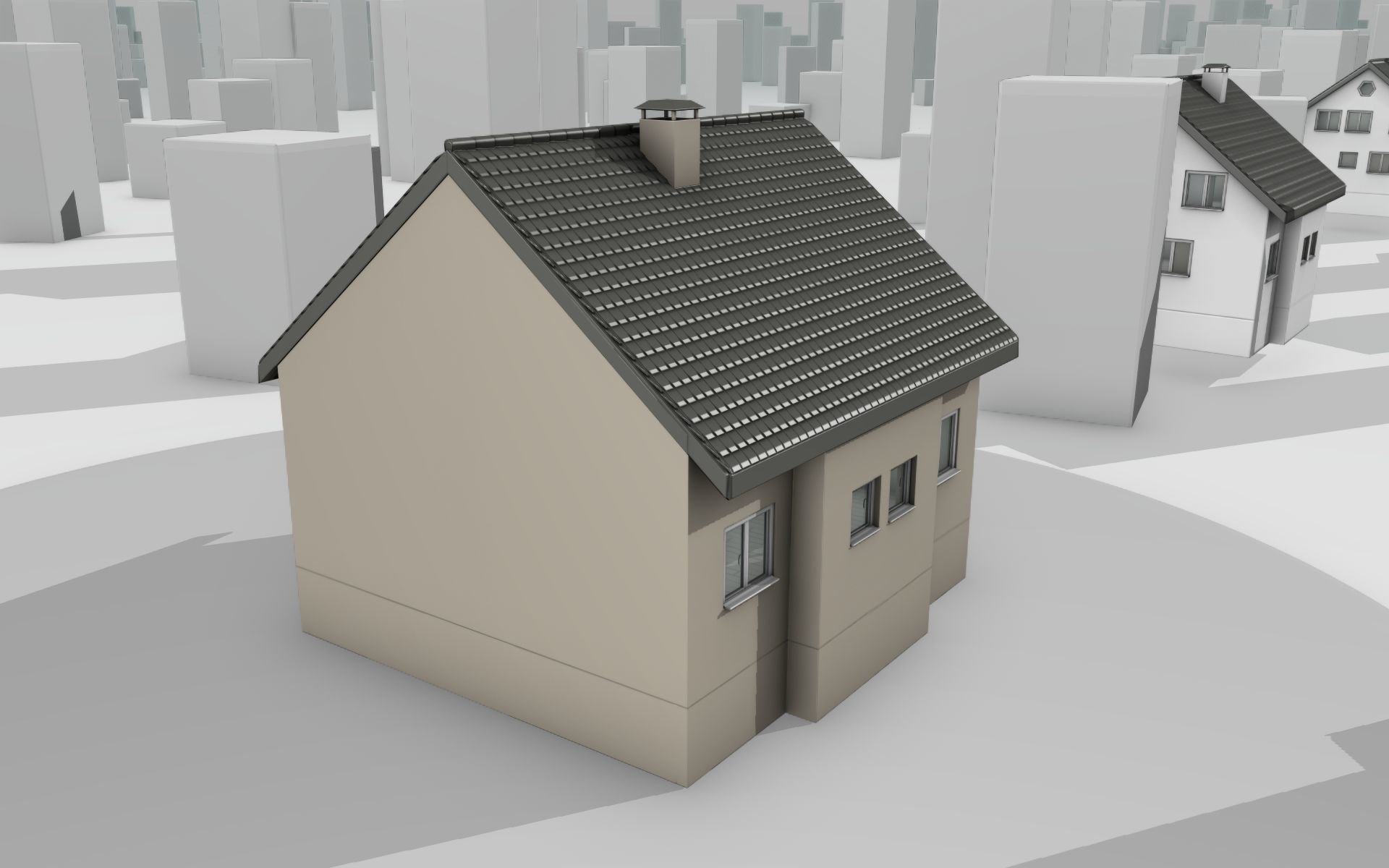 City House -13- Half-Double-House - Roof black - Wall skinyellow Low-poly 3D model_7