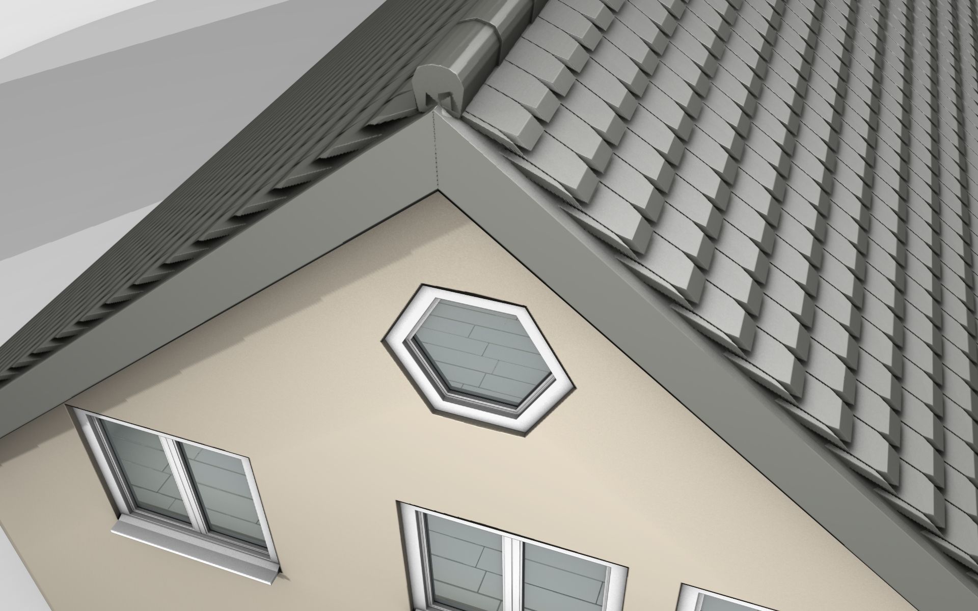 City House -13- Half-Double-House - Roof black - Wall skinyellow Low-poly 3D model_36