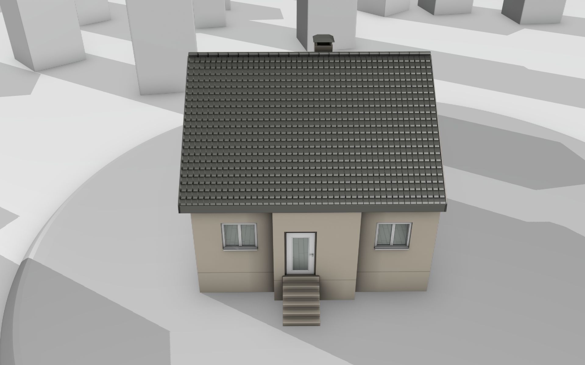 City House -13- Half-Double-House - Roof black - Wall skinyellow Low-poly 3D model_1
