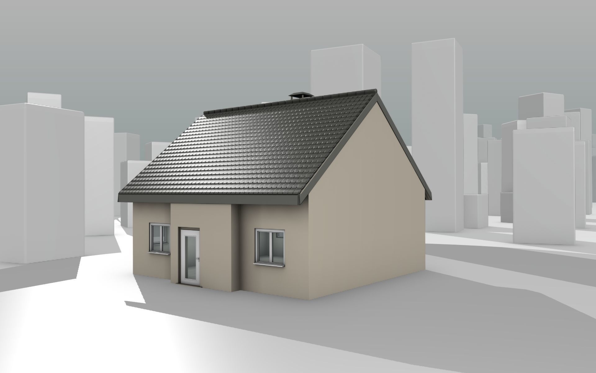 City House -13- Half-Double-House - Roof black - Wall skinyellow Low-poly 3D model_14