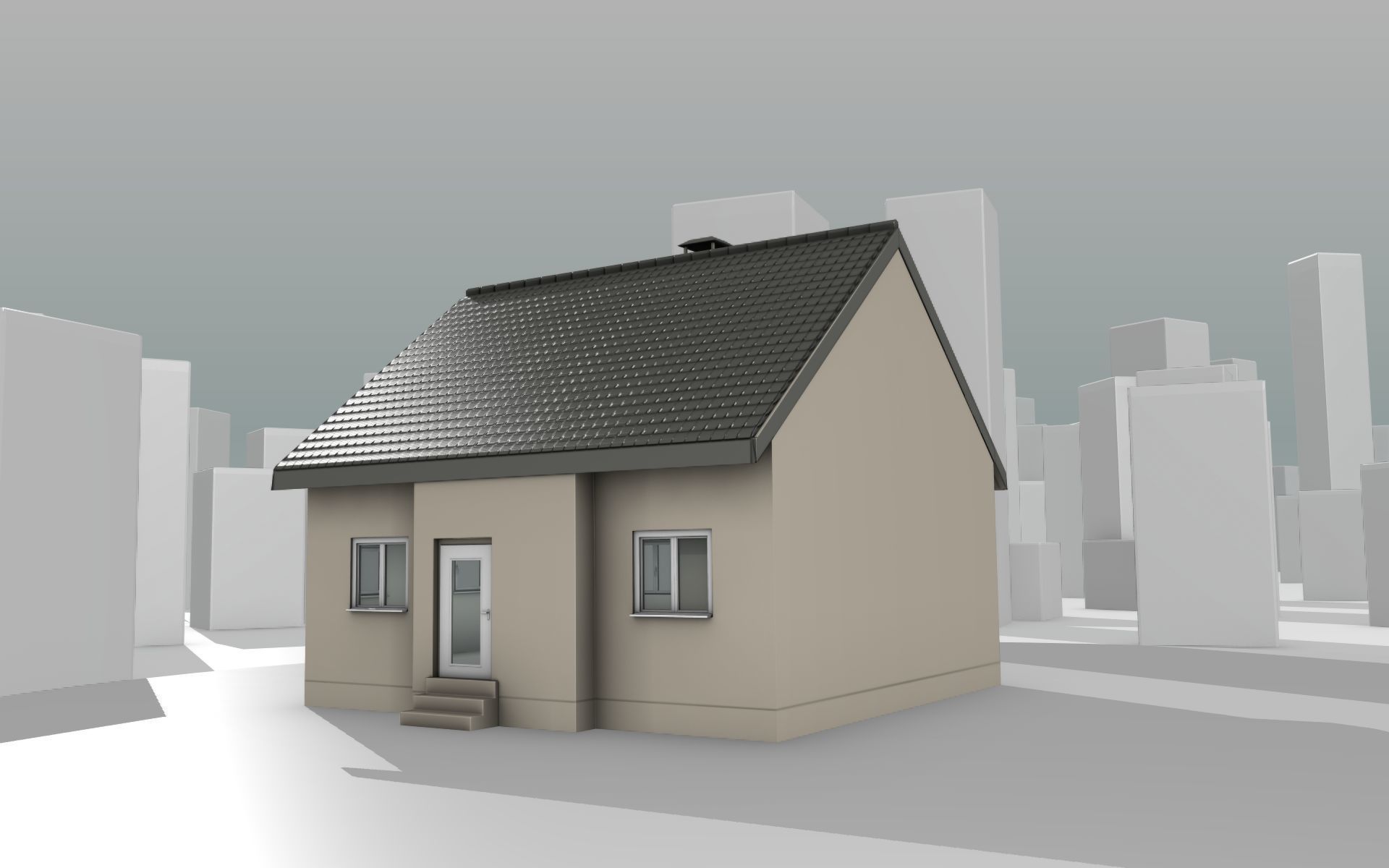 City House -13- Half-Double-House - Roof black - Wall skinyellow Low-poly 3D model_11