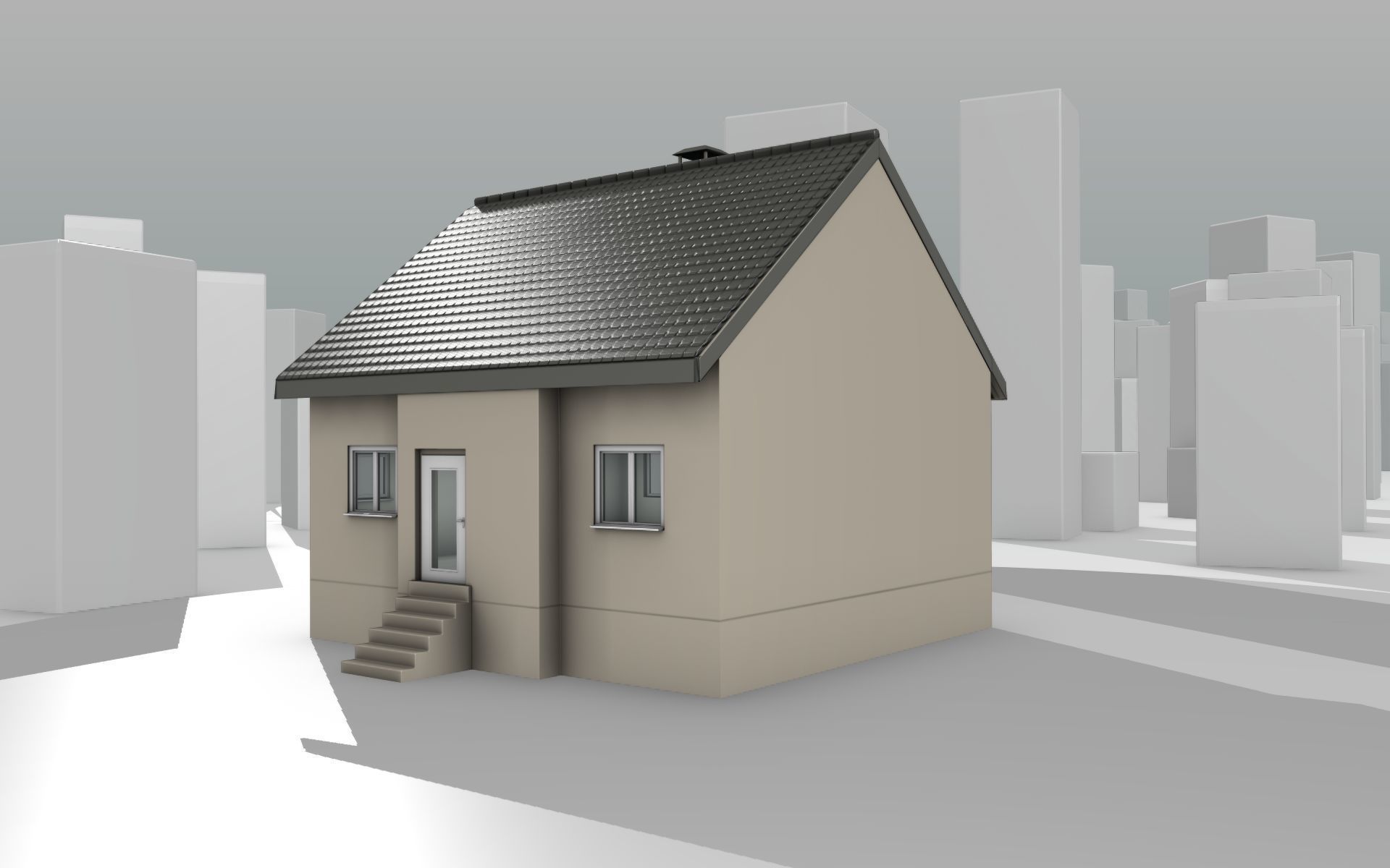 City House -13- Half-Double-House - Roof black - Wall skinyellow Low-poly 3D model_8