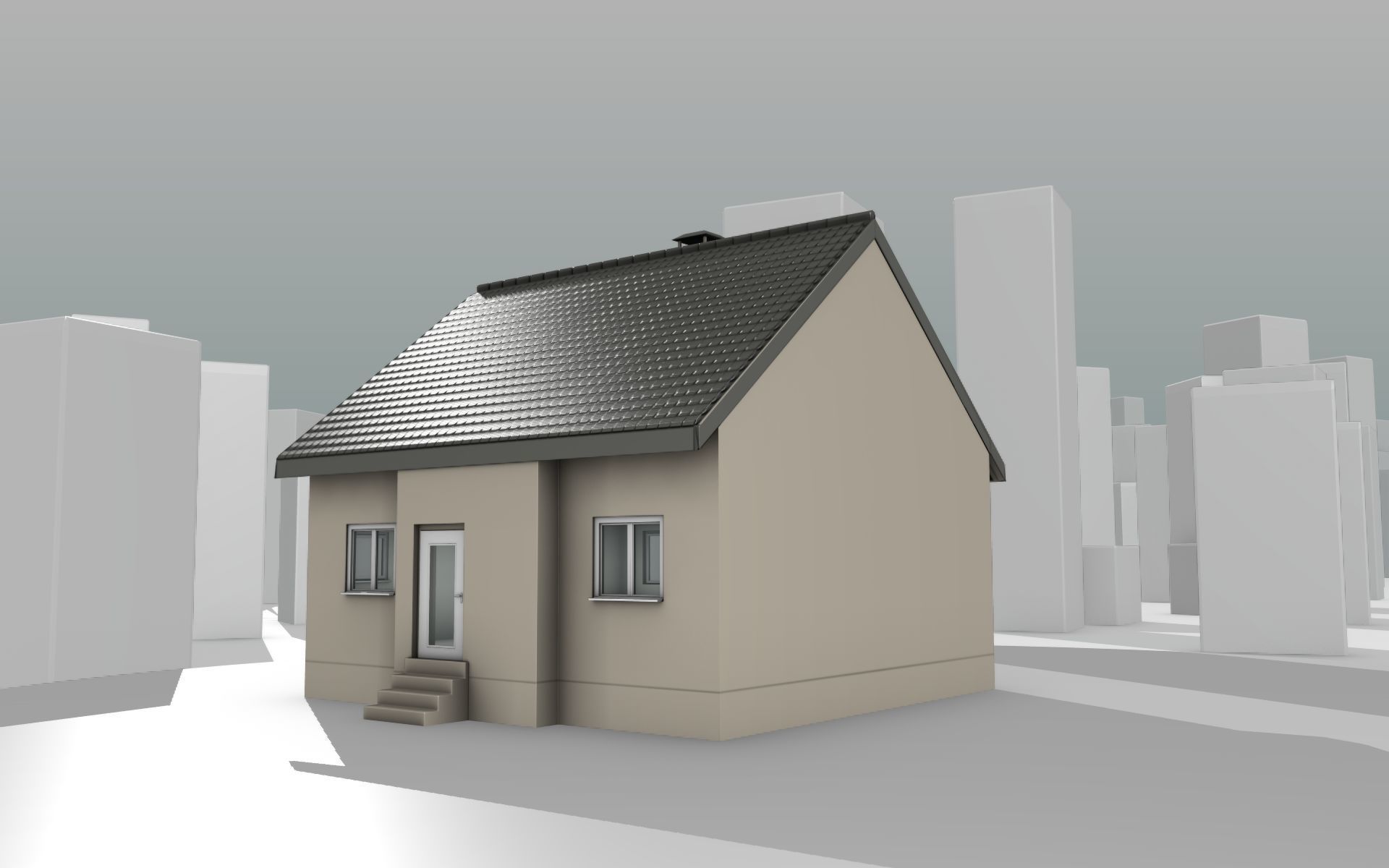 City House -13- Half-Double-House - Roof black - Wall skinyellow Low-poly 3D model_10