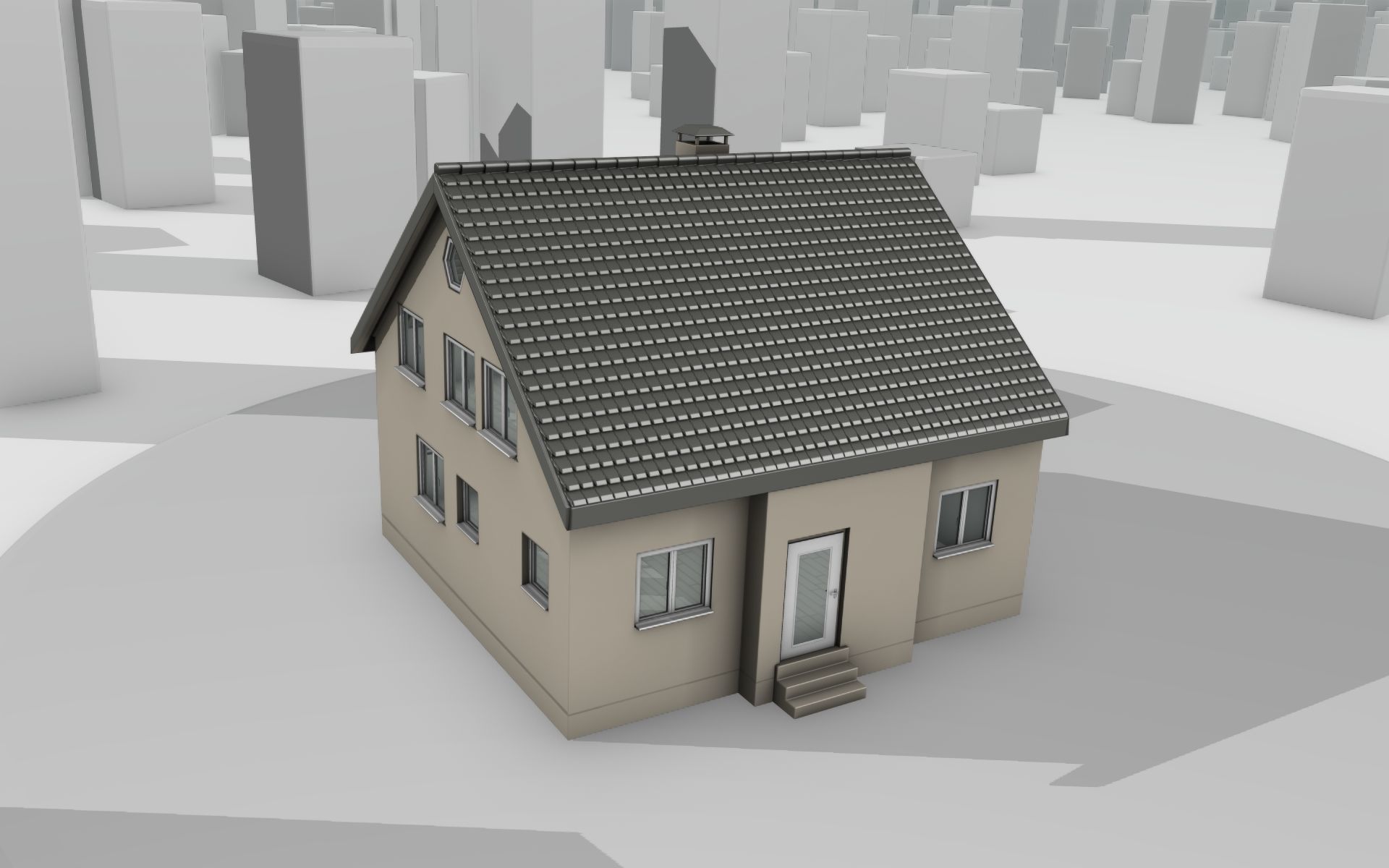 City House -13- Half-Double-House - Roof black - Wall skinyellow Low-poly 3D model_34