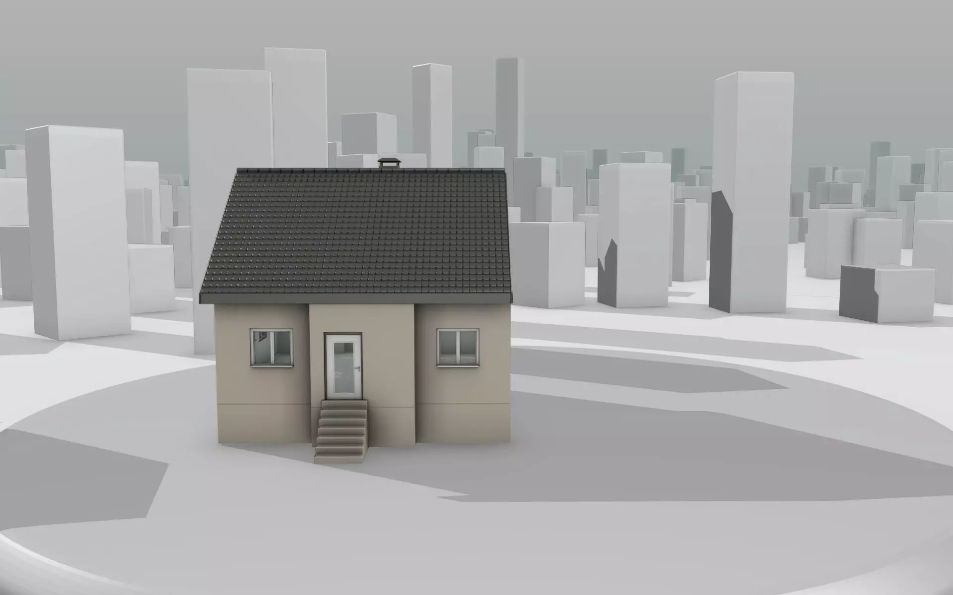 City House -13- Half-Double-House - Roof black - Wall skinyellow Low-poly 3D model_0