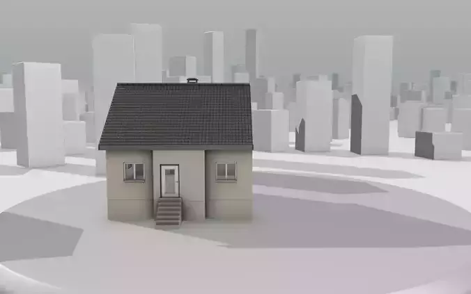 City House -13- Half-Double-House - Roof black - Wall skinyellow Low-poly 3D model