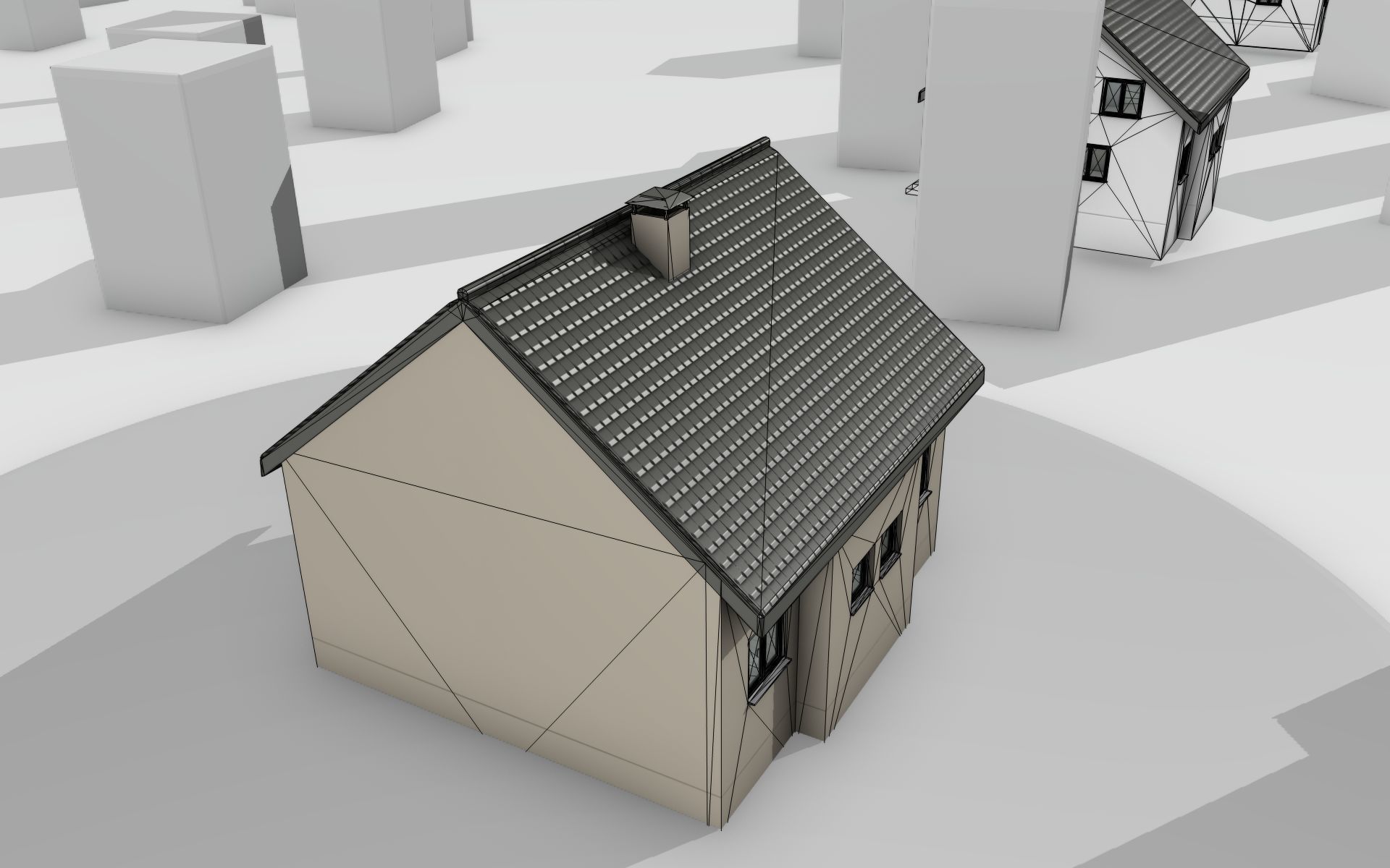 City House -13- Half-Double-House - Roof black - Wall skinyellow Low-poly 3D model_25