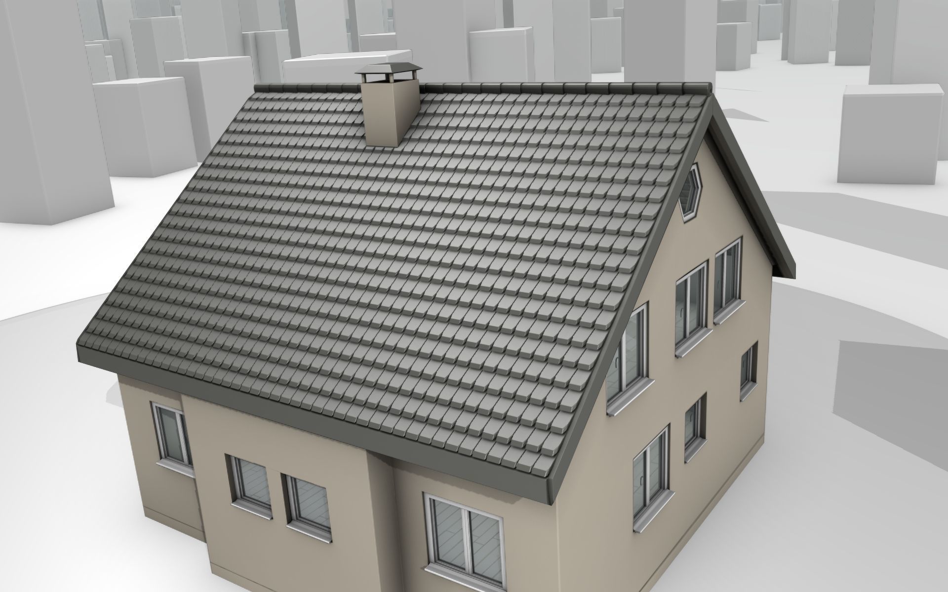 City House -13- Half-Double-House - Roof black - Wall skinyellow Low-poly 3D model_42