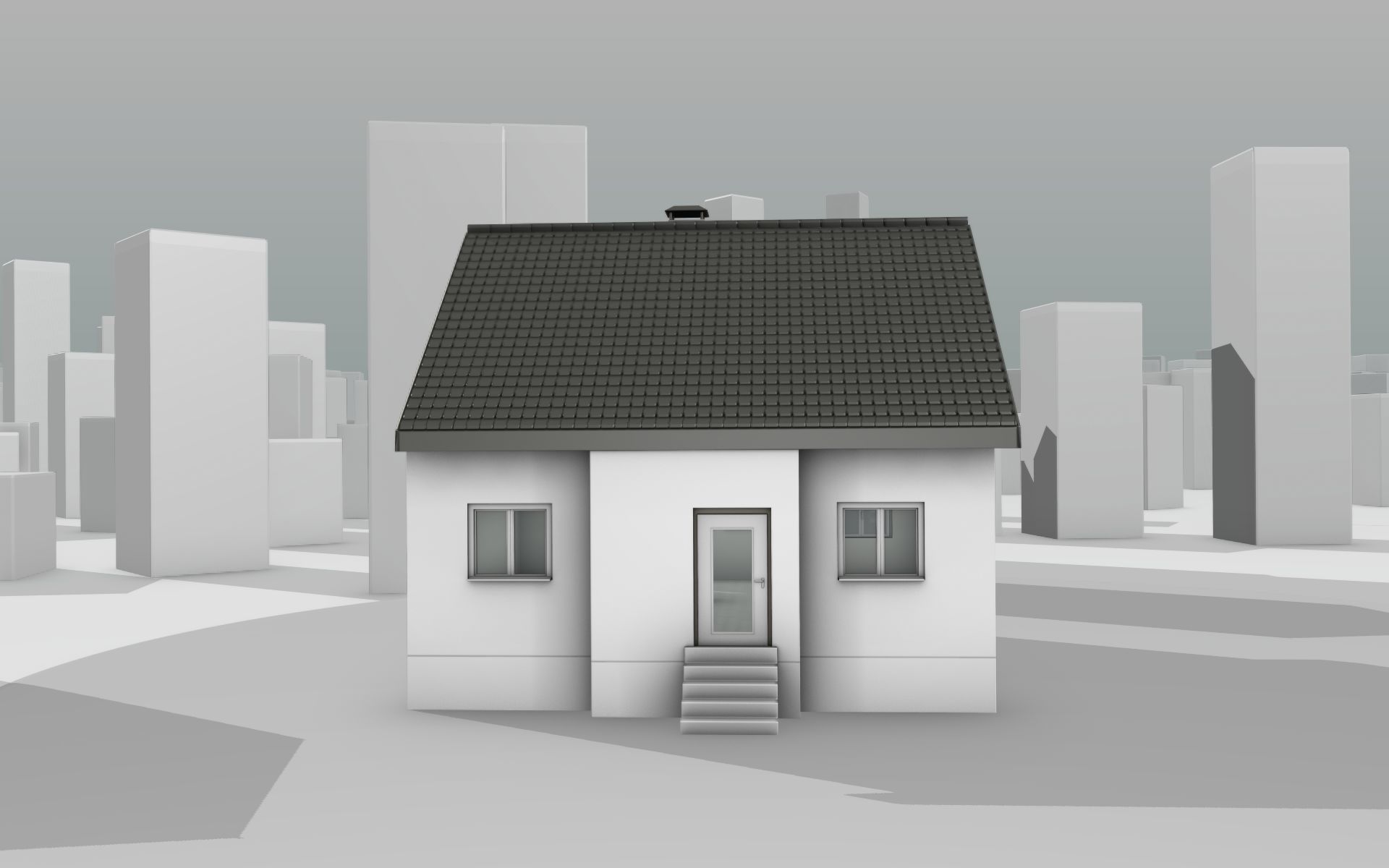 City House -12- Half-Double-House - Roof black - Wall white Low-poly 3D model_33