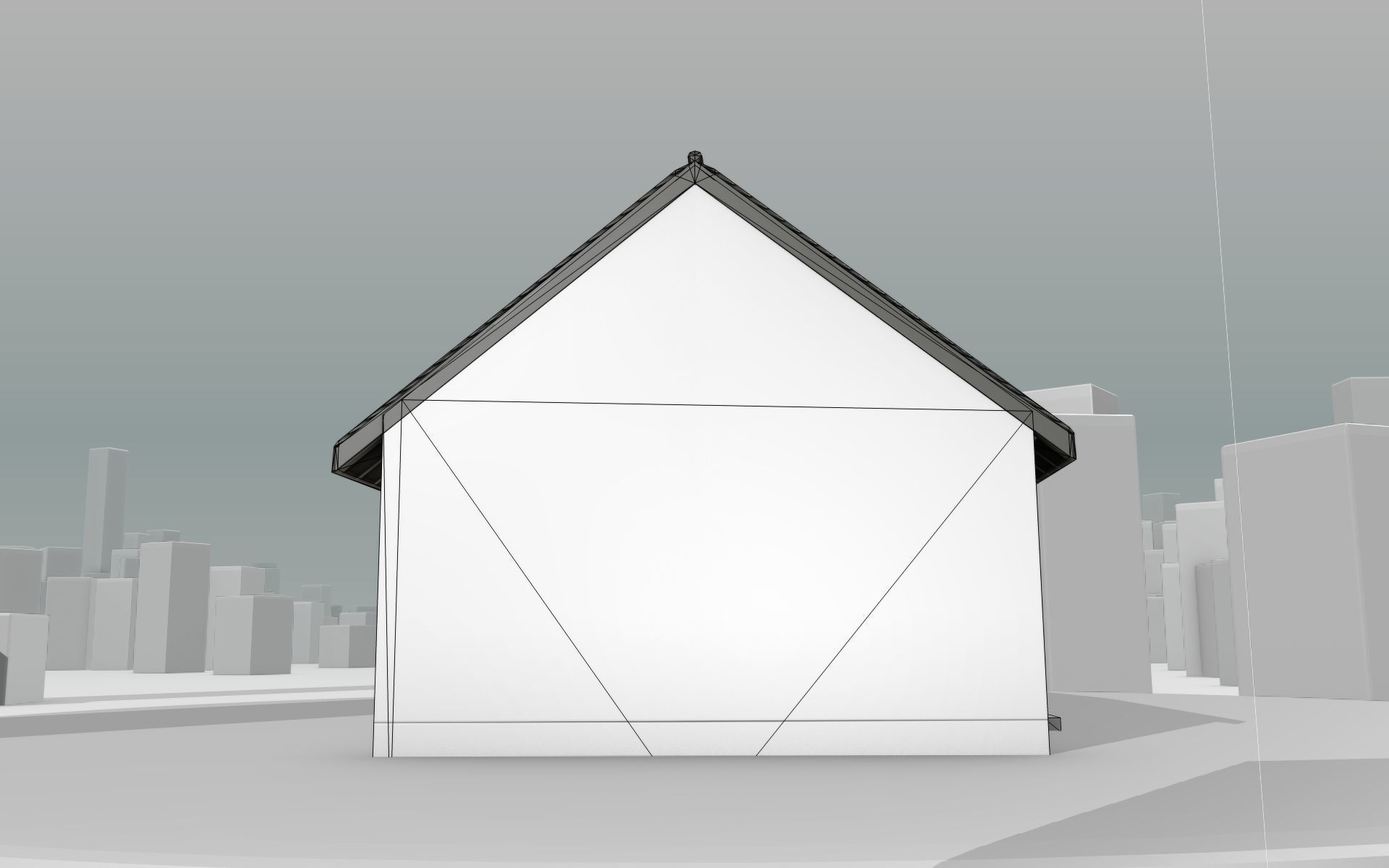 City House -12- Half-Double-House - Roof black - Wall white Low-poly 3D model_20