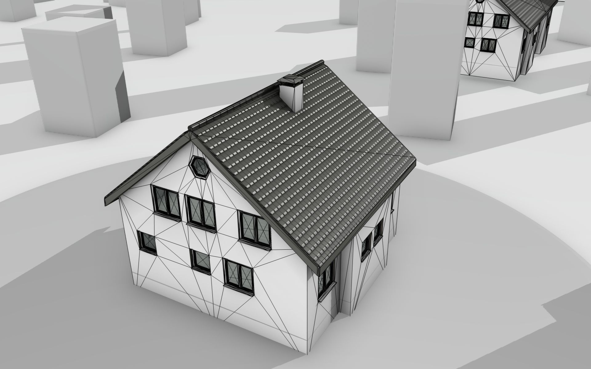 City House -12- Half-Double-House - Roof black - Wall white Low-poly 3D model_26