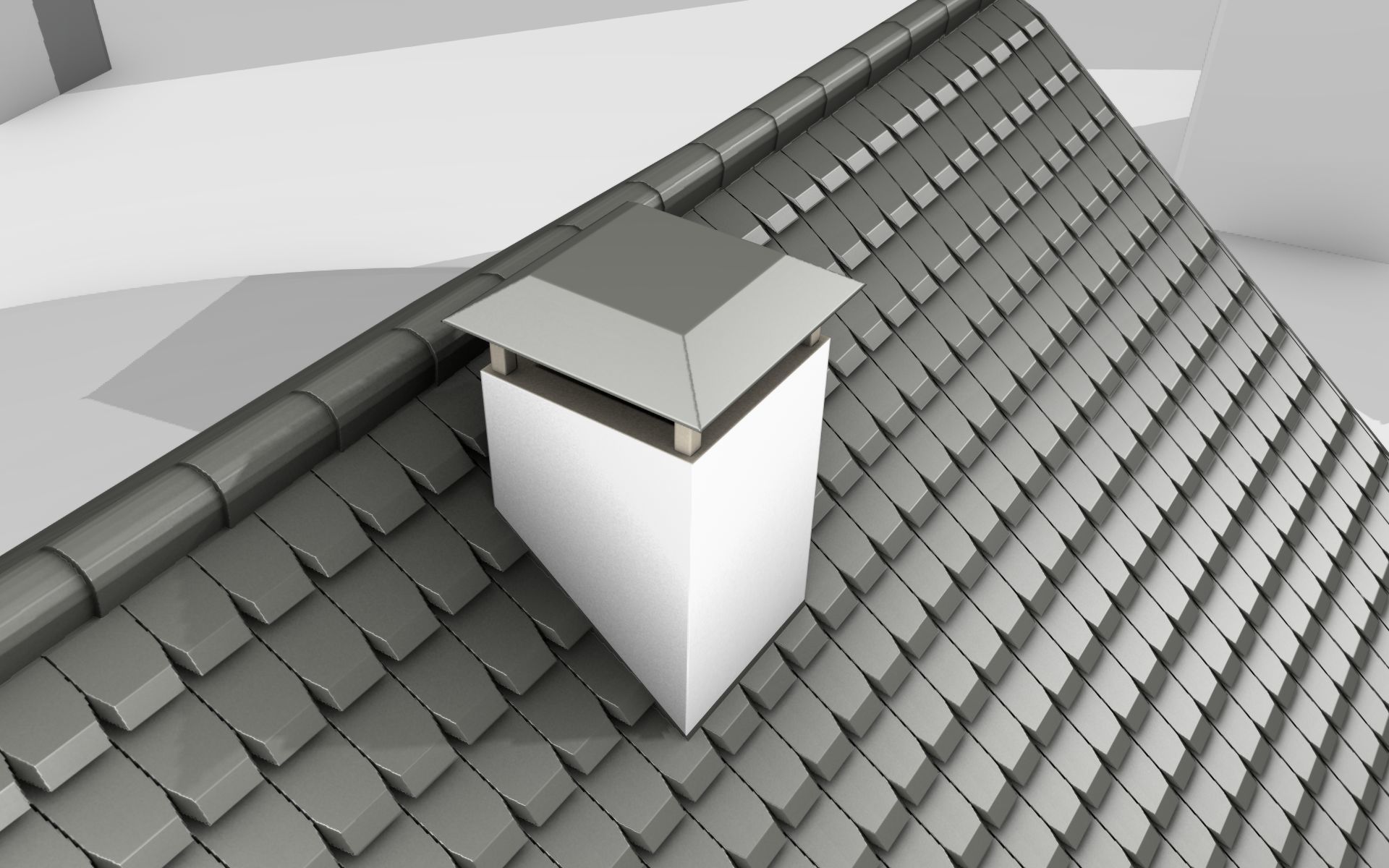 City House -12- Half-Double-House - Roof black - Wall white Low-poly 3D model_2