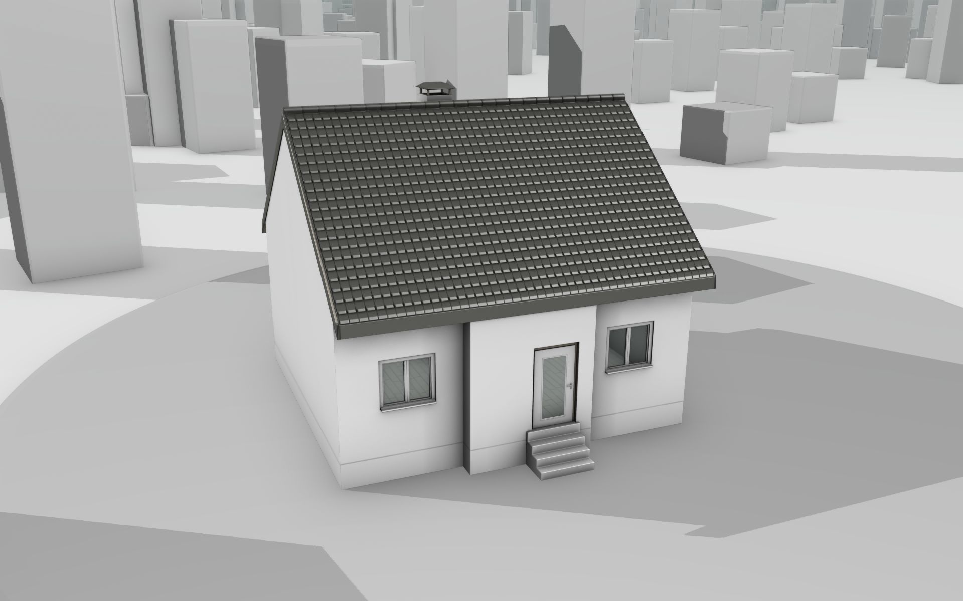 City House -12- Half-Double-House - Roof black - Wall white Low-poly 3D model_34