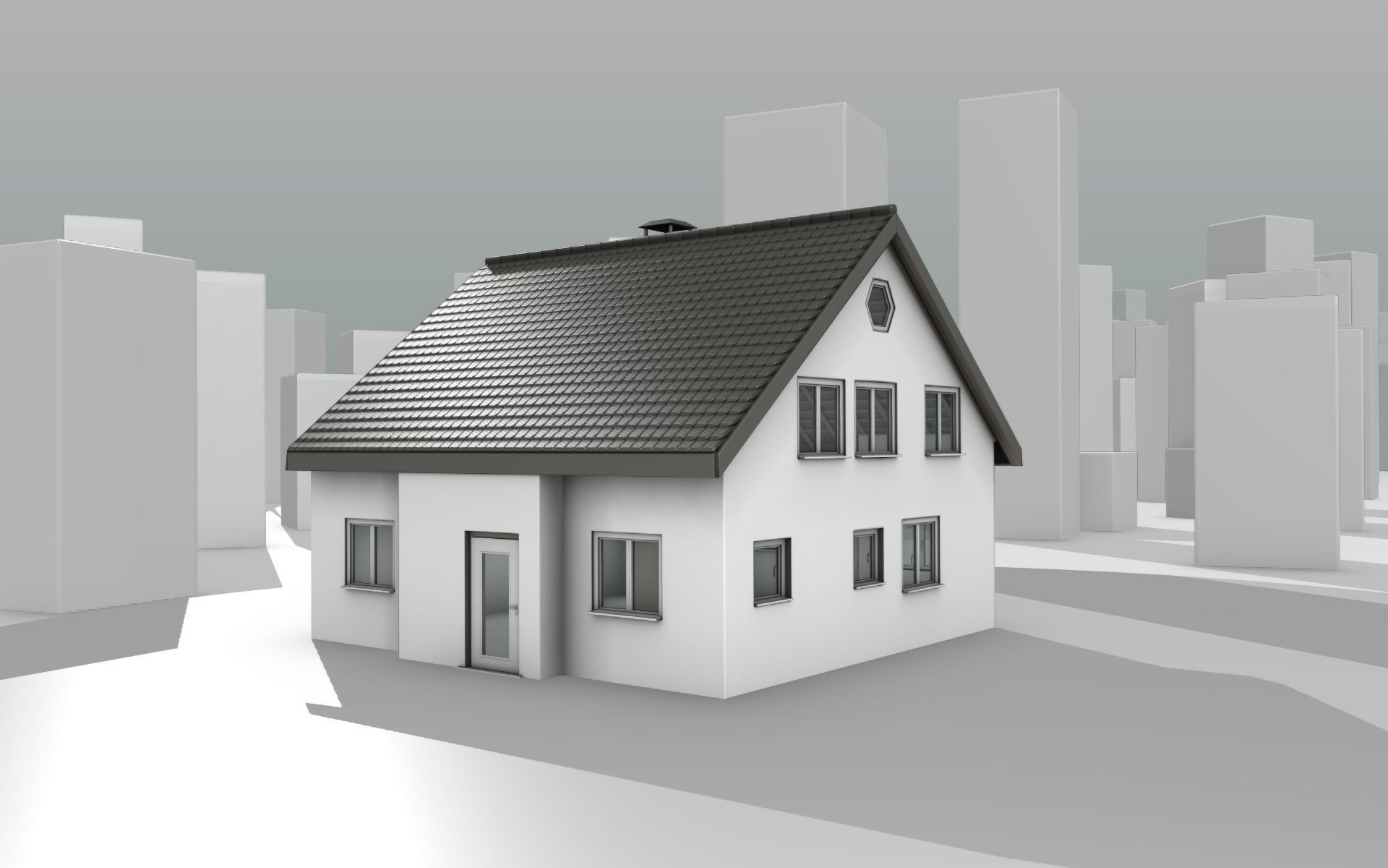 City House -12- Half-Double-House - Roof black - Wall white Low-poly 3D model_16