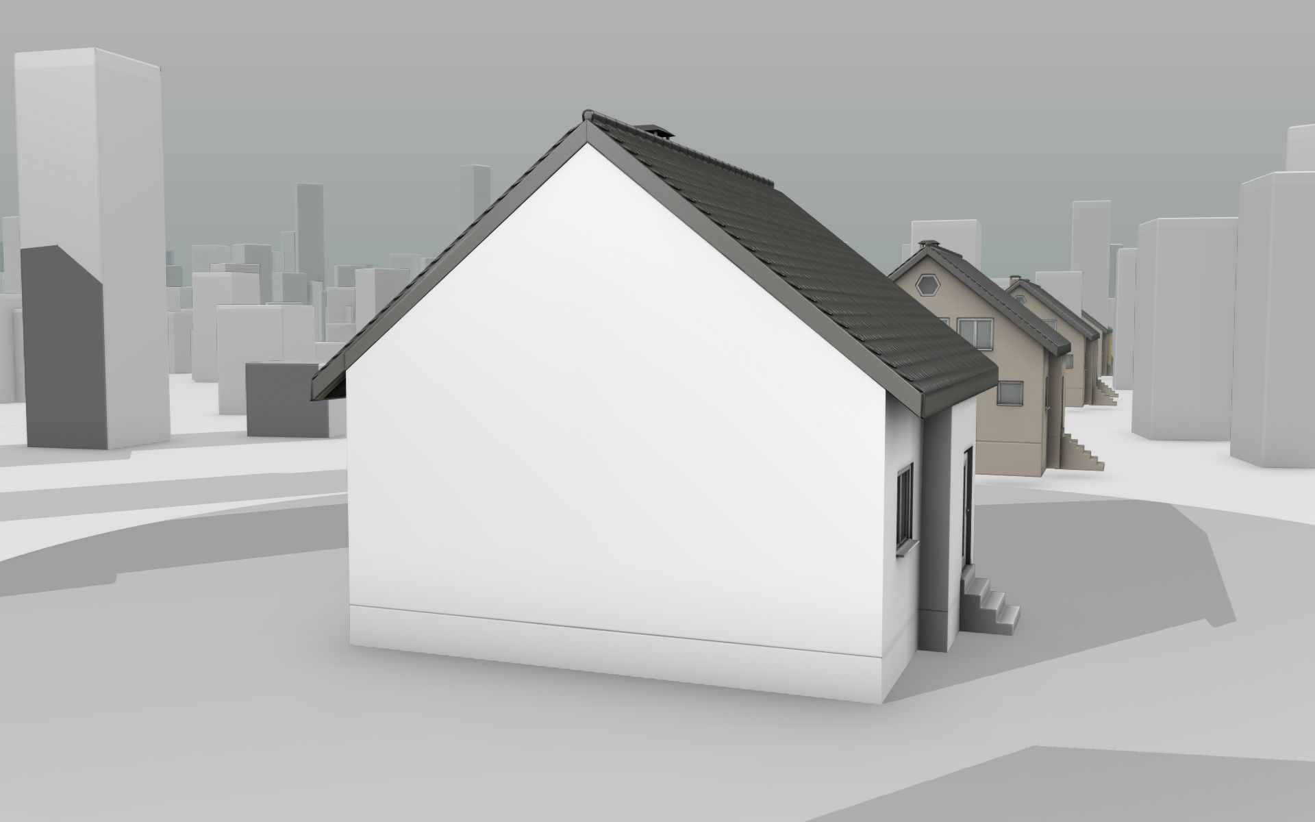 City House -12- Half-Double-House - Roof black - Wall white Low-poly 3D model_7