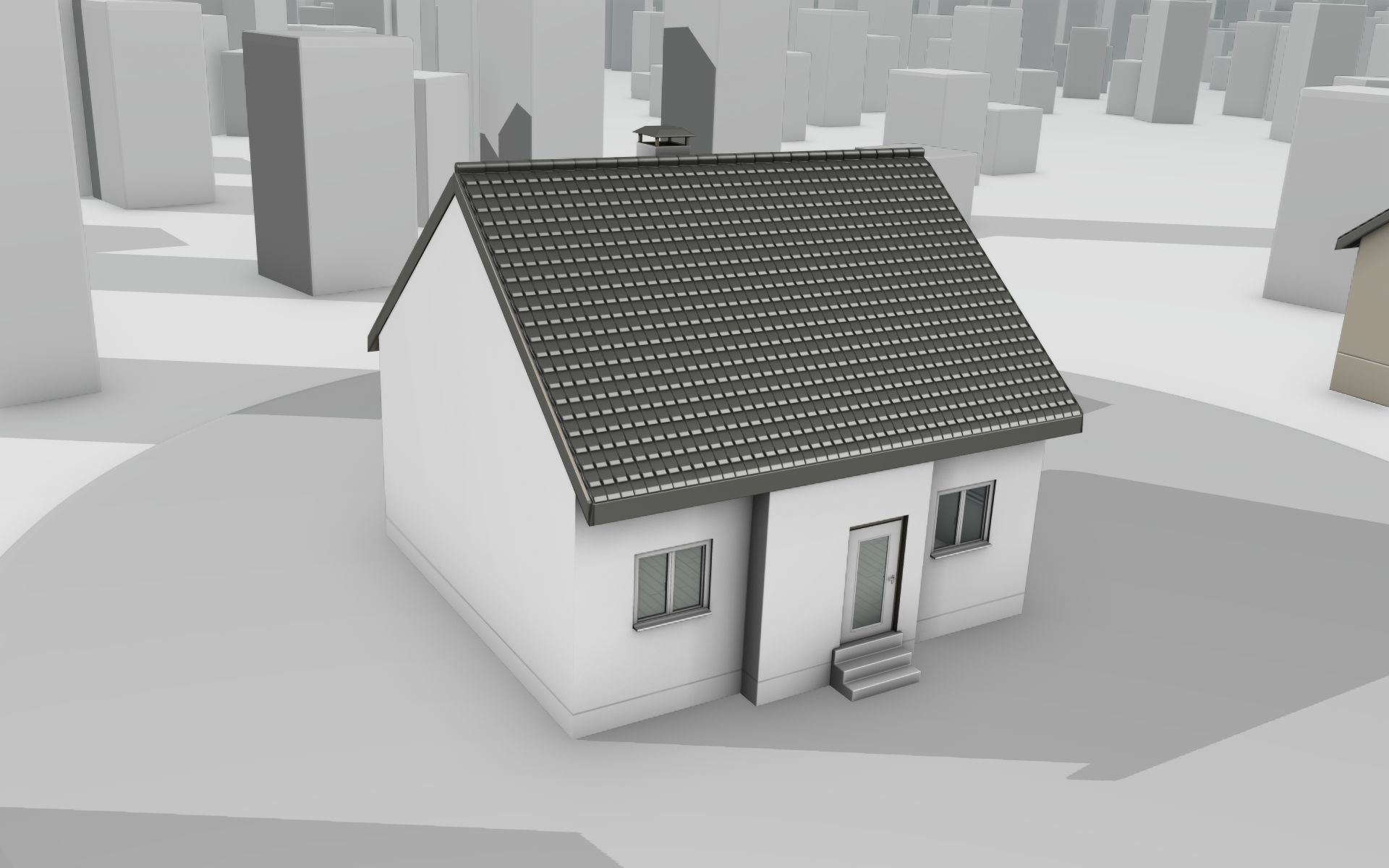 City House -12- Half-Double-House - Roof black - Wall white Low-poly 3D model_35