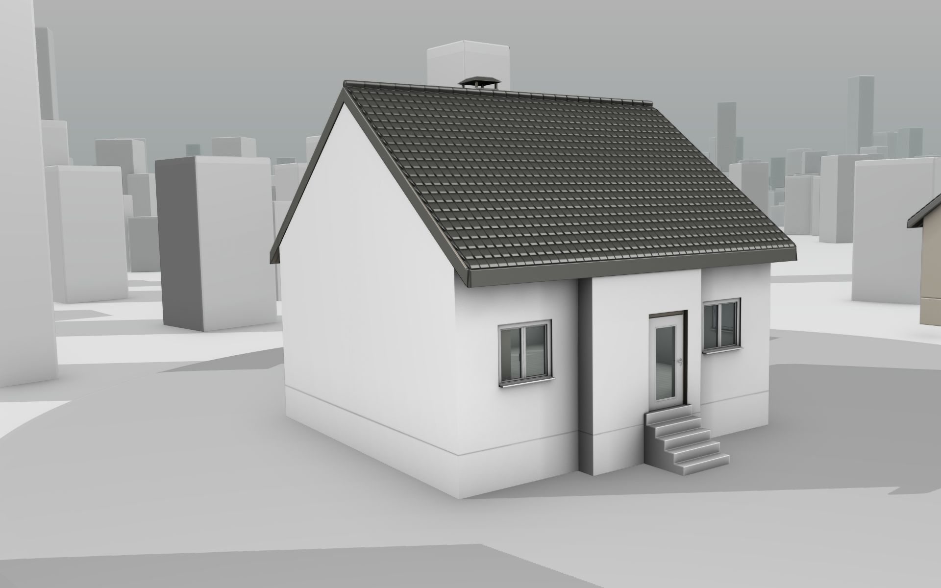 City House -12- Half-Double-House - Roof black - Wall white Low-poly 3D model_6