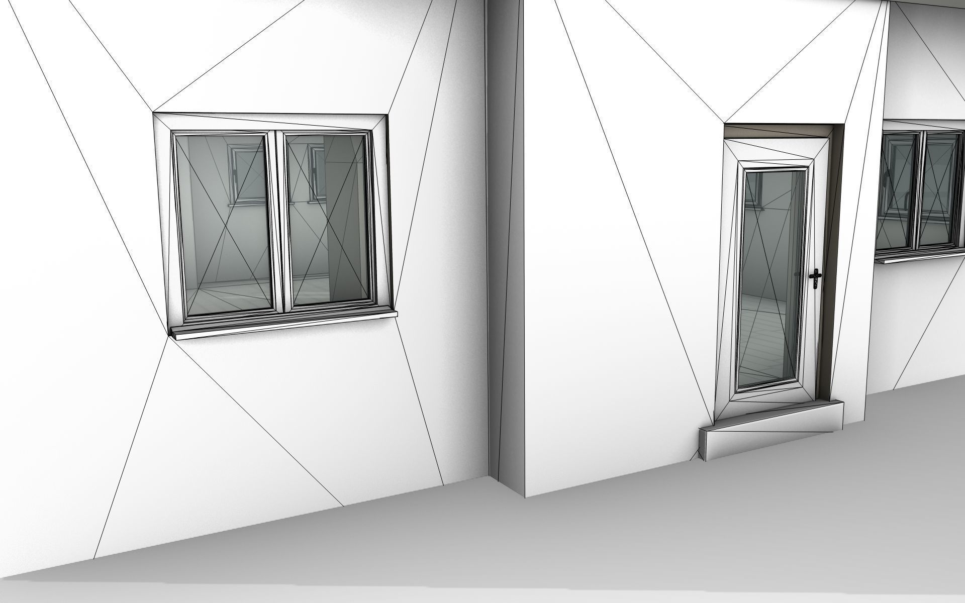 City House -12- Half-Double-House - Roof black - Wall white Low-poly 3D model_22