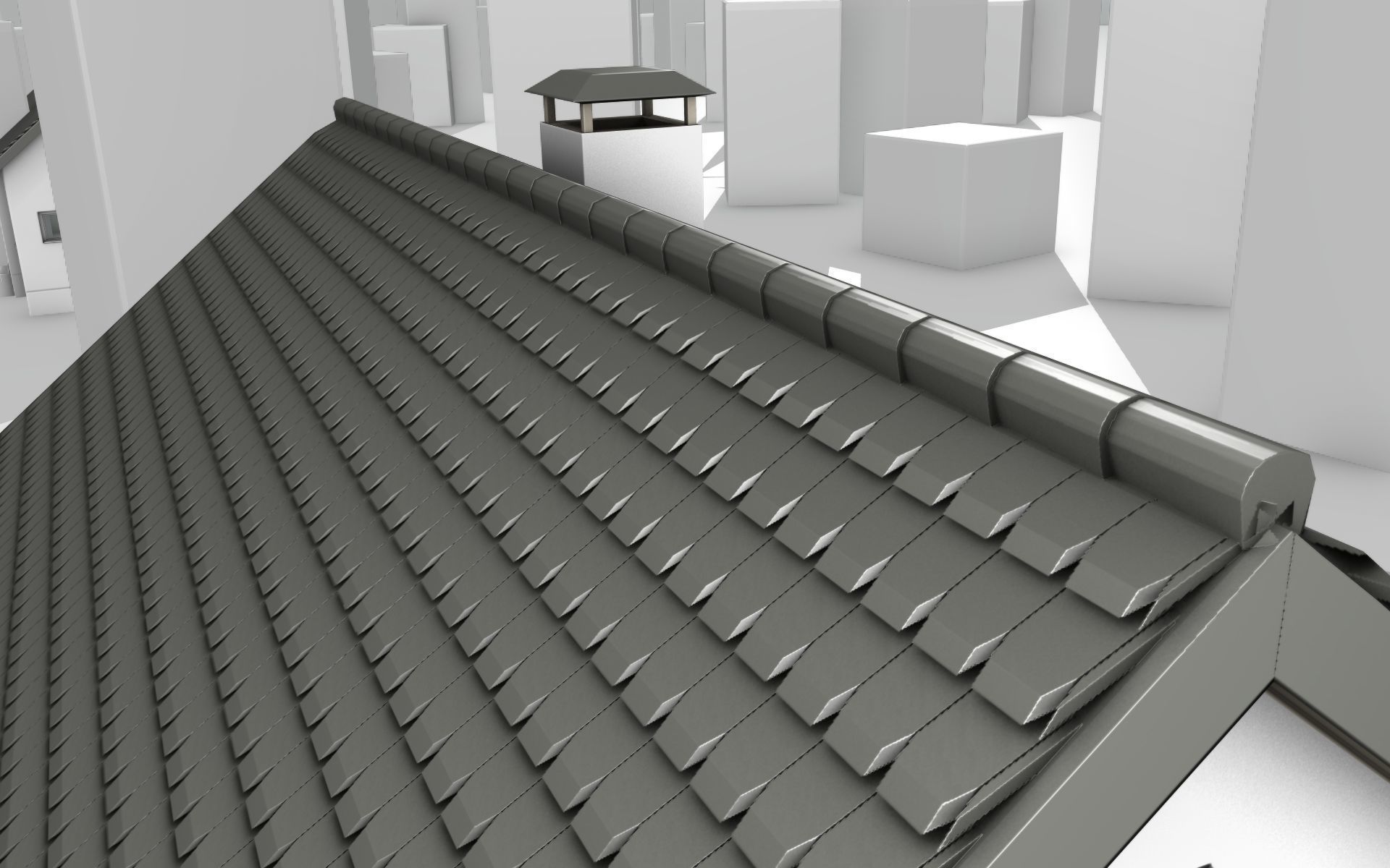 City House -12- Half-Double-House - Roof black - Wall white Low-poly 3D model_3