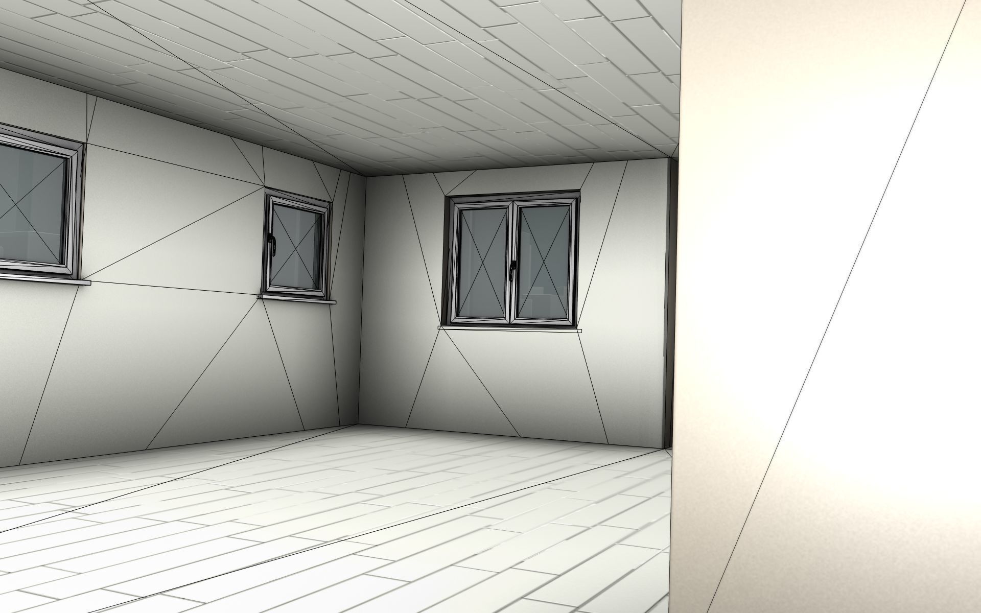 City House -12- Half-Double-House - Roof black - Wall white Low-poly 3D model_28