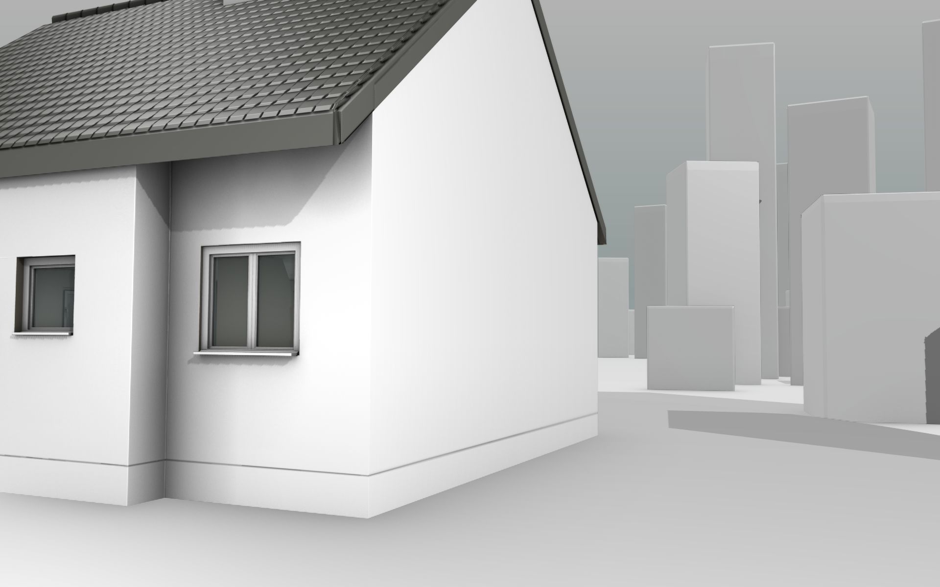 City House -12- Half-Double-House - Roof black - Wall white Low-poly 3D model_42