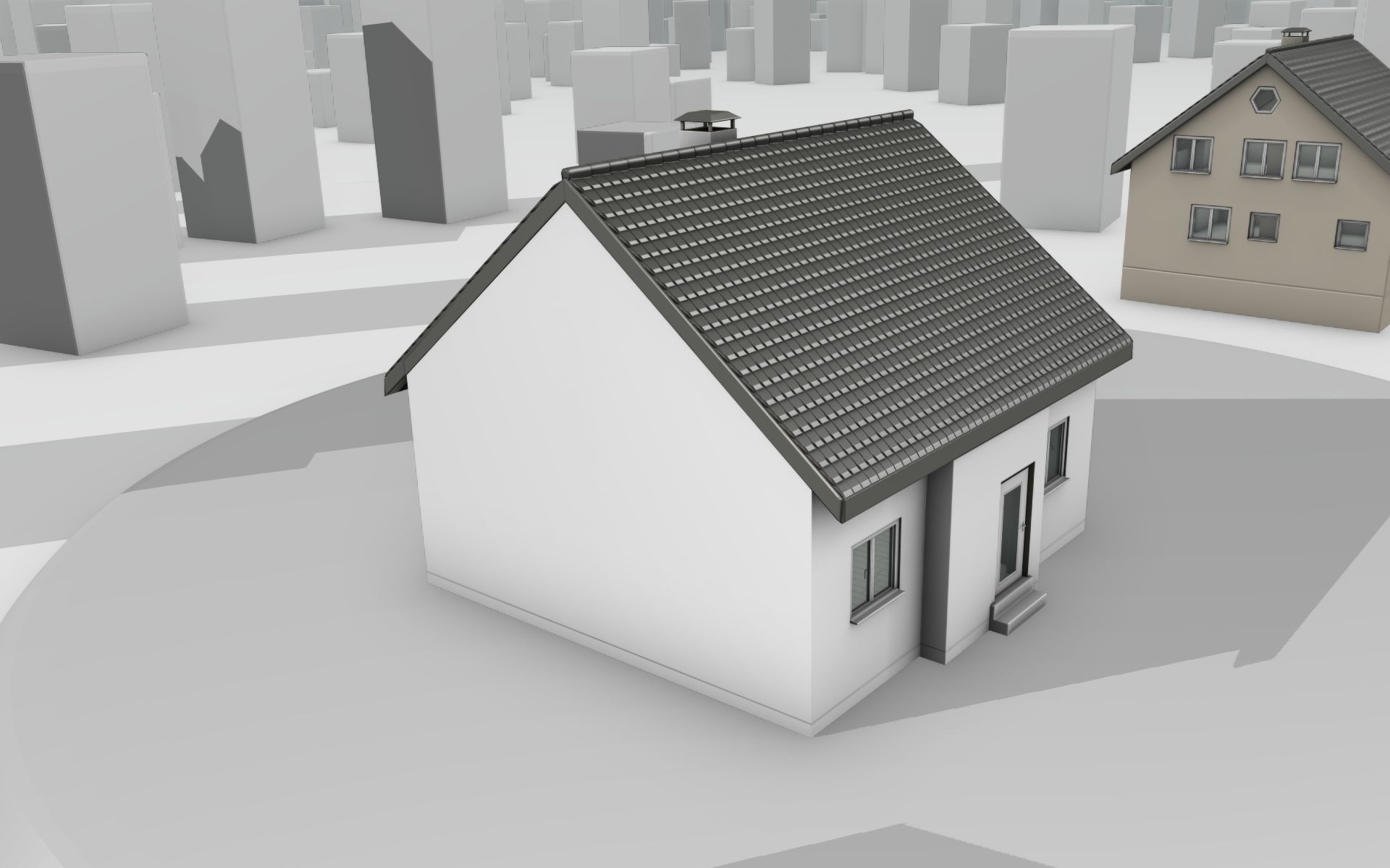 City House -12- Half-Double-House - Roof black - Wall white Low-poly 3D model_36