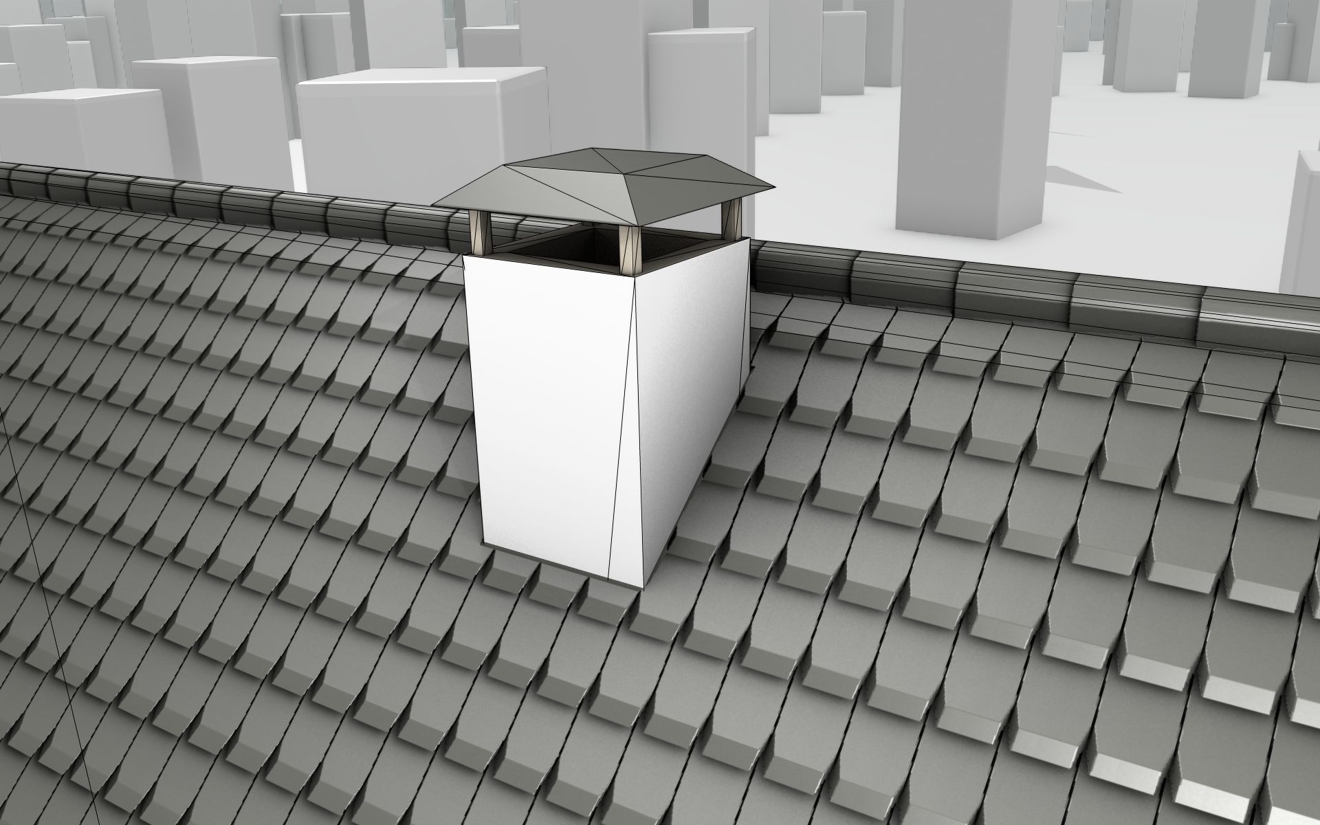 City House -12- Half-Double-House - Roof black - Wall white Low-poly 3D model_19