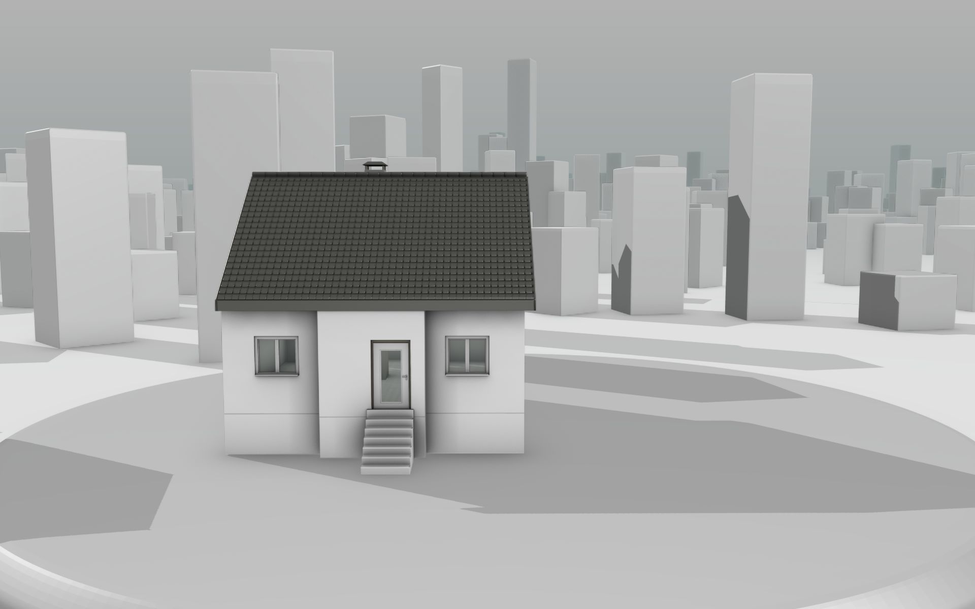 City House -12- Half-Double-House - Roof black - Wall white Low-poly 3D model_4