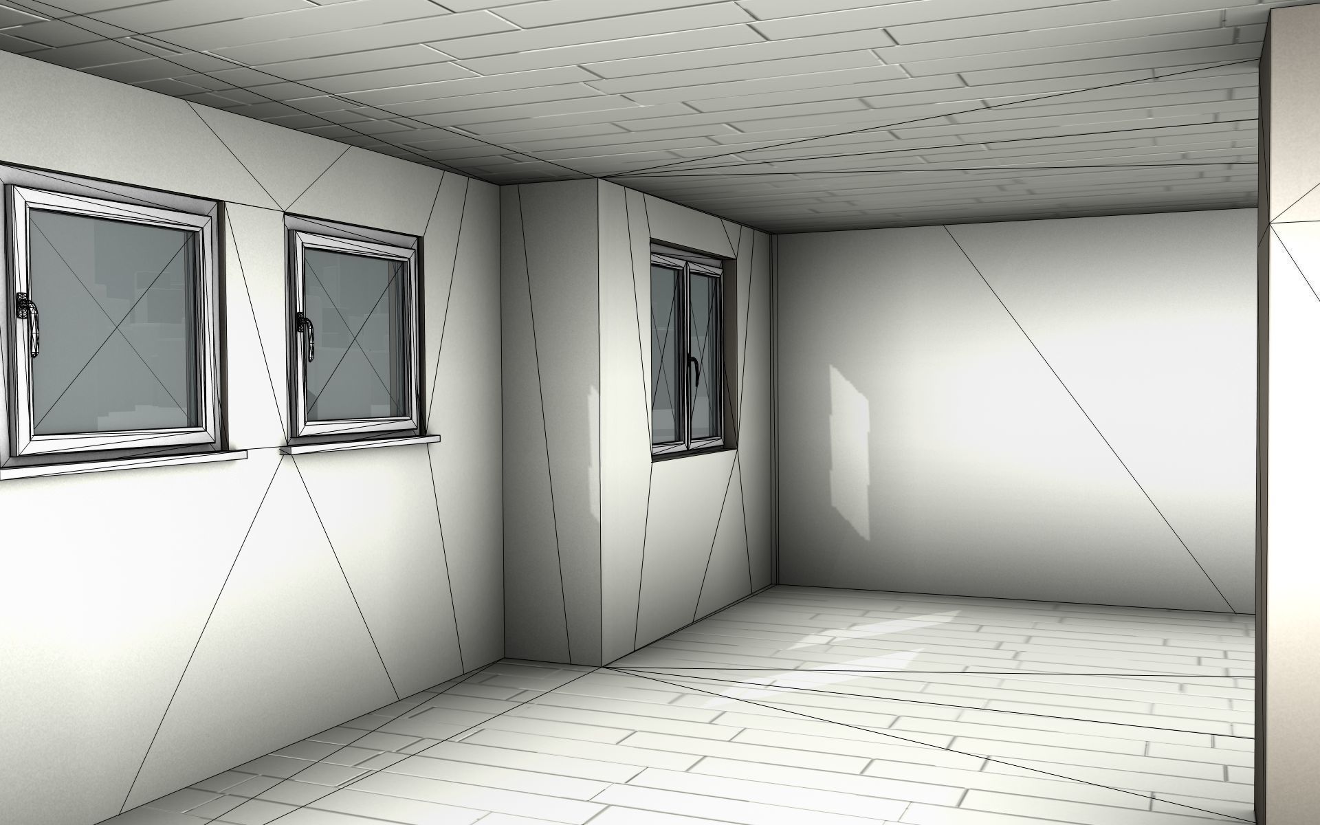 City House -11- Double-House - Roof black - Wall dark white Low-poly 3D model_28