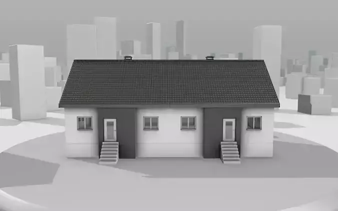 City House -11- Double-House - Roof black - Wall dark white Low-poly 3D model