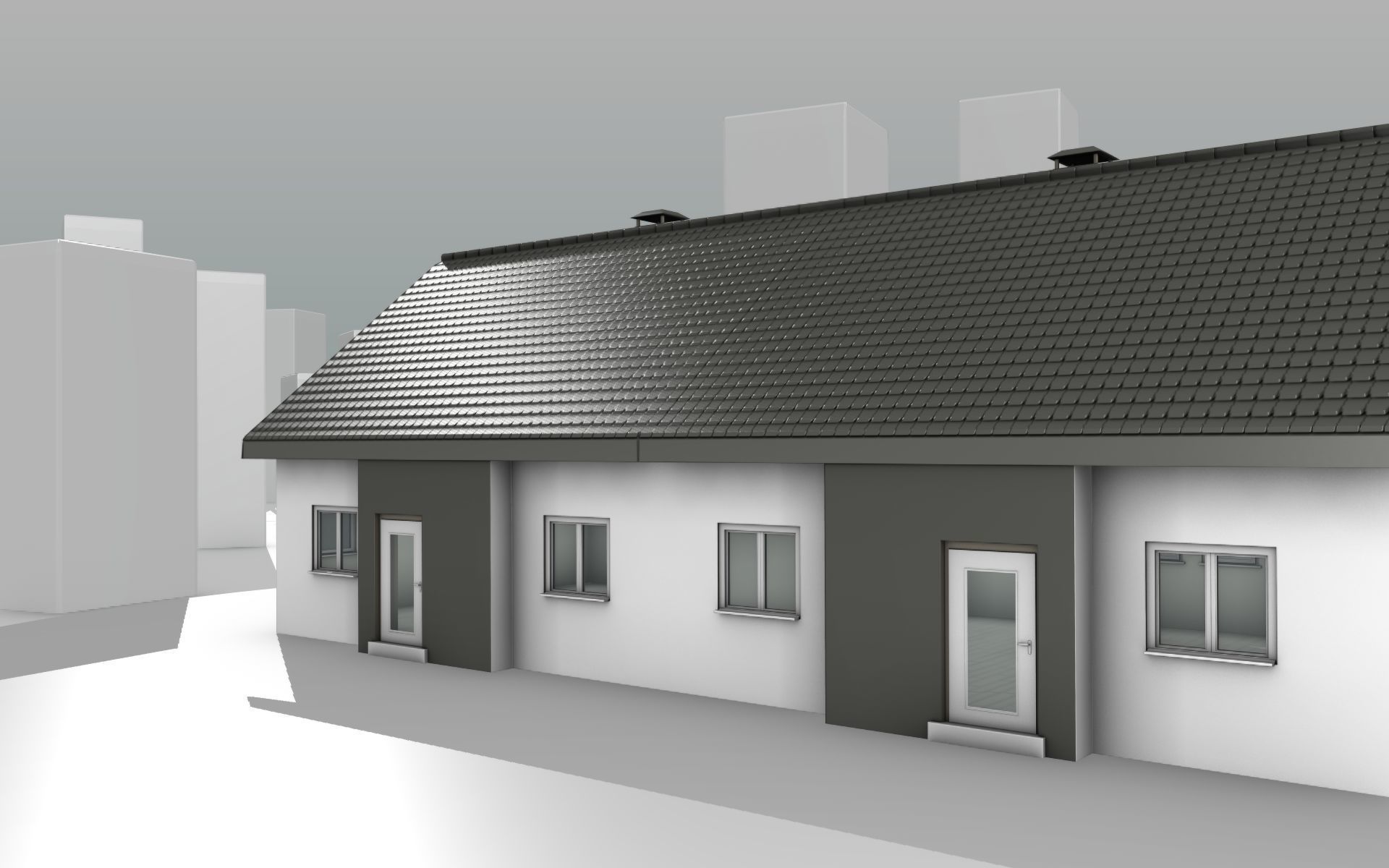City House -11- Double-House - Roof black - Wall dark white Low-poly 3D model_13
