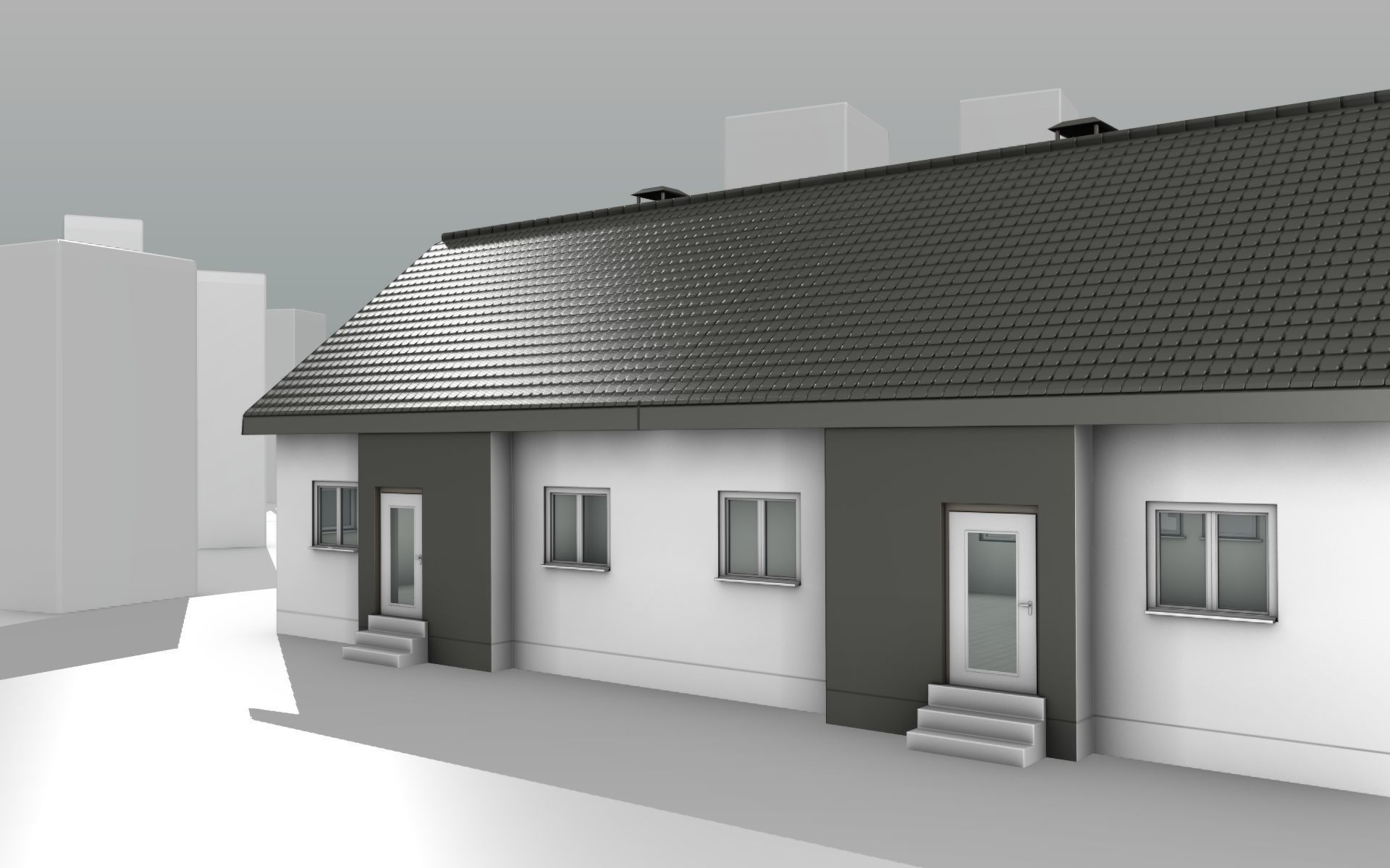 City House -11- Double-House - Roof black - Wall dark white Low-poly 3D model_11