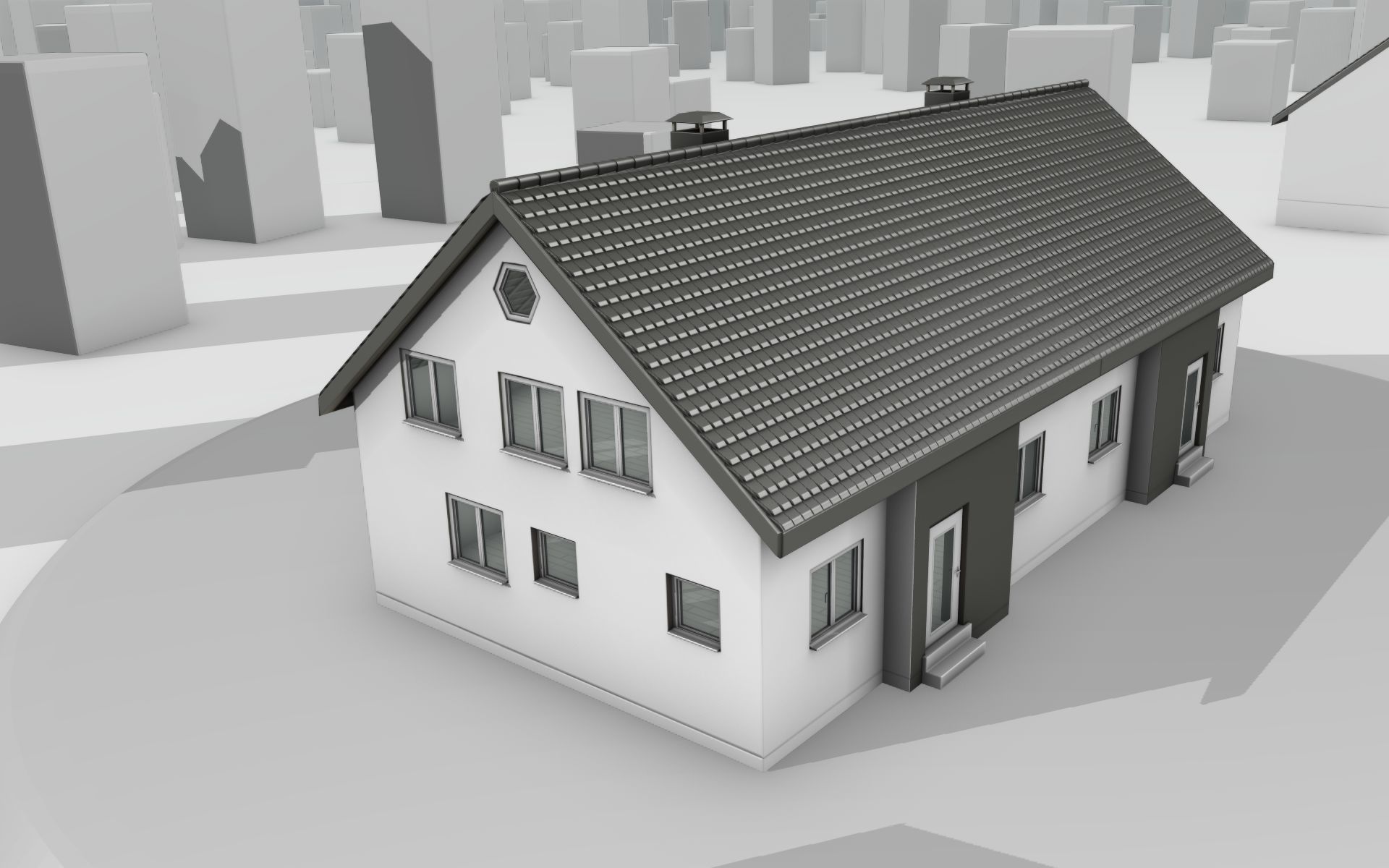 City House -11- Double-House - Roof black - Wall dark white Low-poly 3D model_35