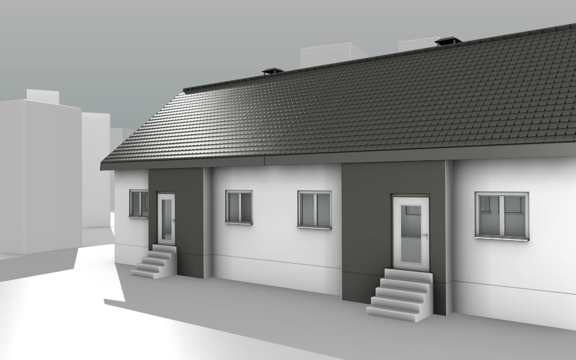 City House -11- Double-House - Roof black - Wall dark white Low-poly 3D model_9