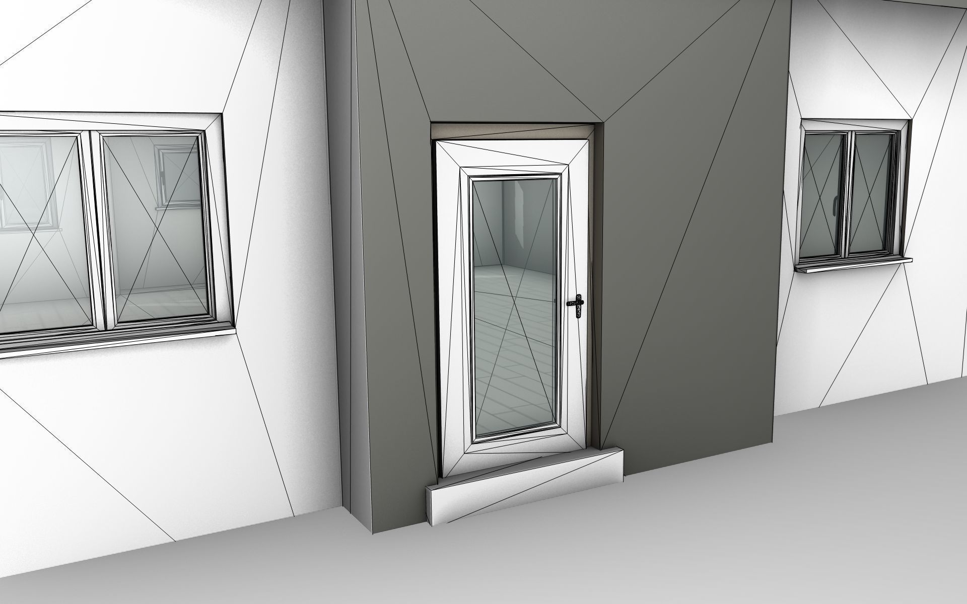 City House -11- Double-House - Roof black - Wall dark white Low-poly 3D model_21