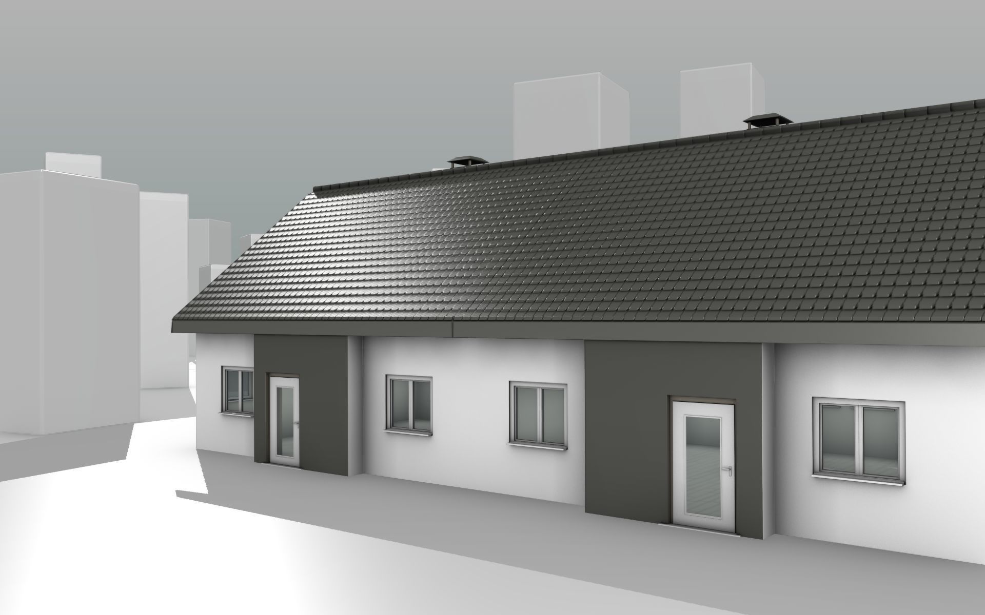 City House -11- Double-House - Roof black - Wall dark white Low-poly 3D model_14