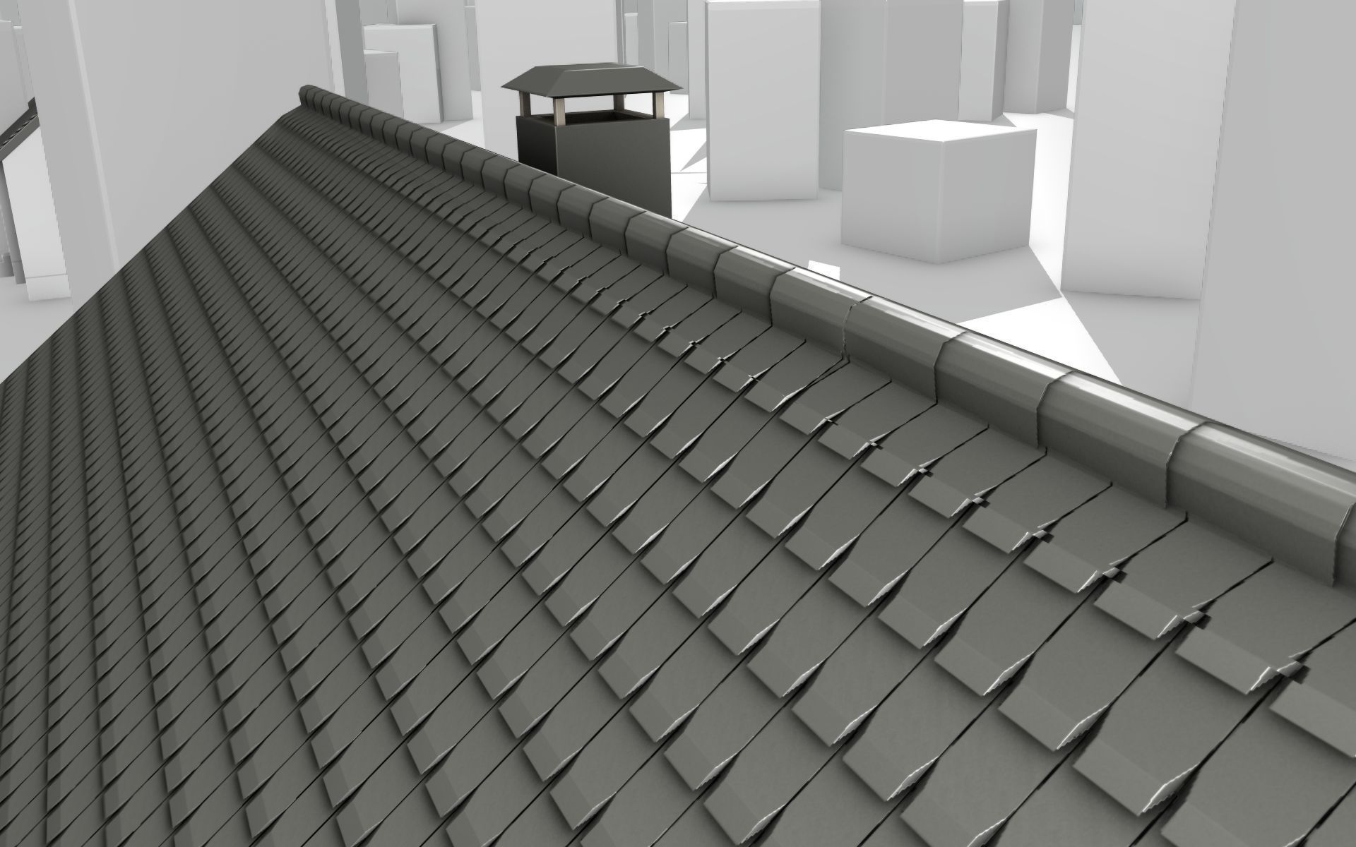 City House -11- Double-House - Roof black - Wall dark white Low-poly 3D model_44