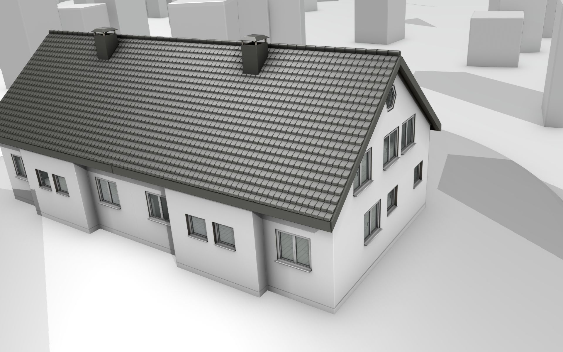 City House -11- Double-House - Roof black - Wall dark white Low-poly 3D model_5