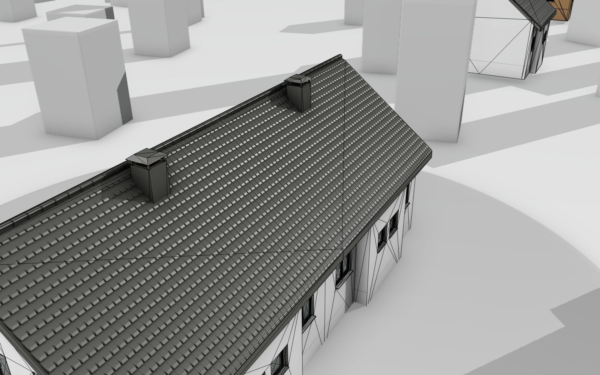City House -11- Double-House - Roof black - Wall dark white Low-poly 3D model_25