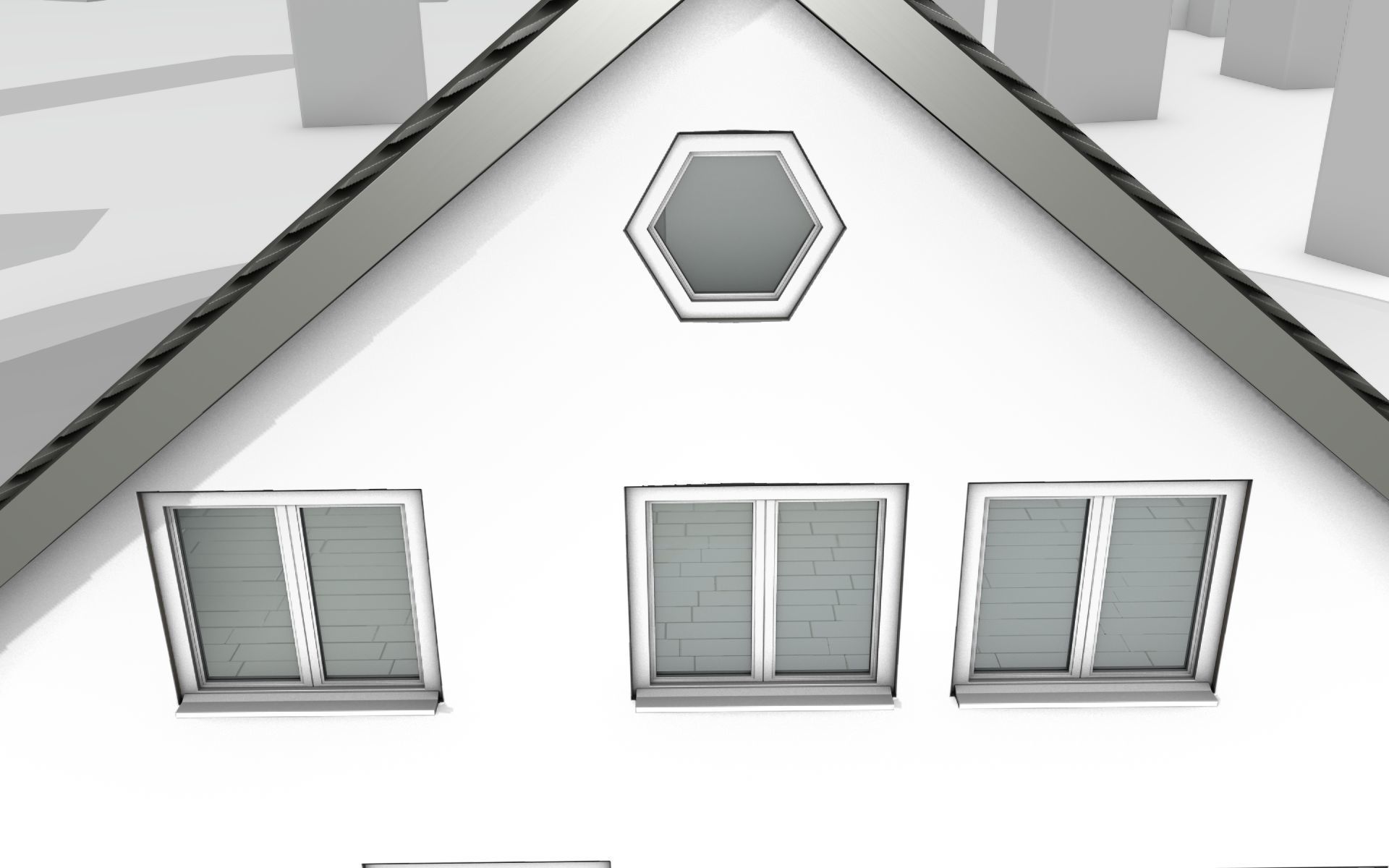 City House -11- Double-House - Roof black - Wall dark white Low-poly 3D model_4