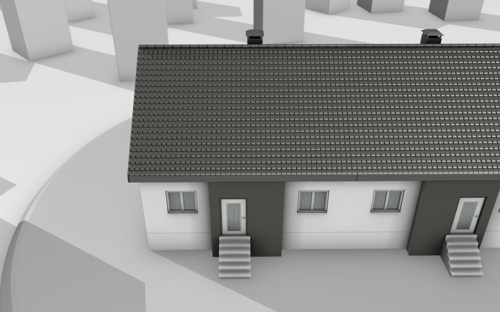 City House -11- Double-House - Roof black - Wall dark white Low-poly 3D model_1
